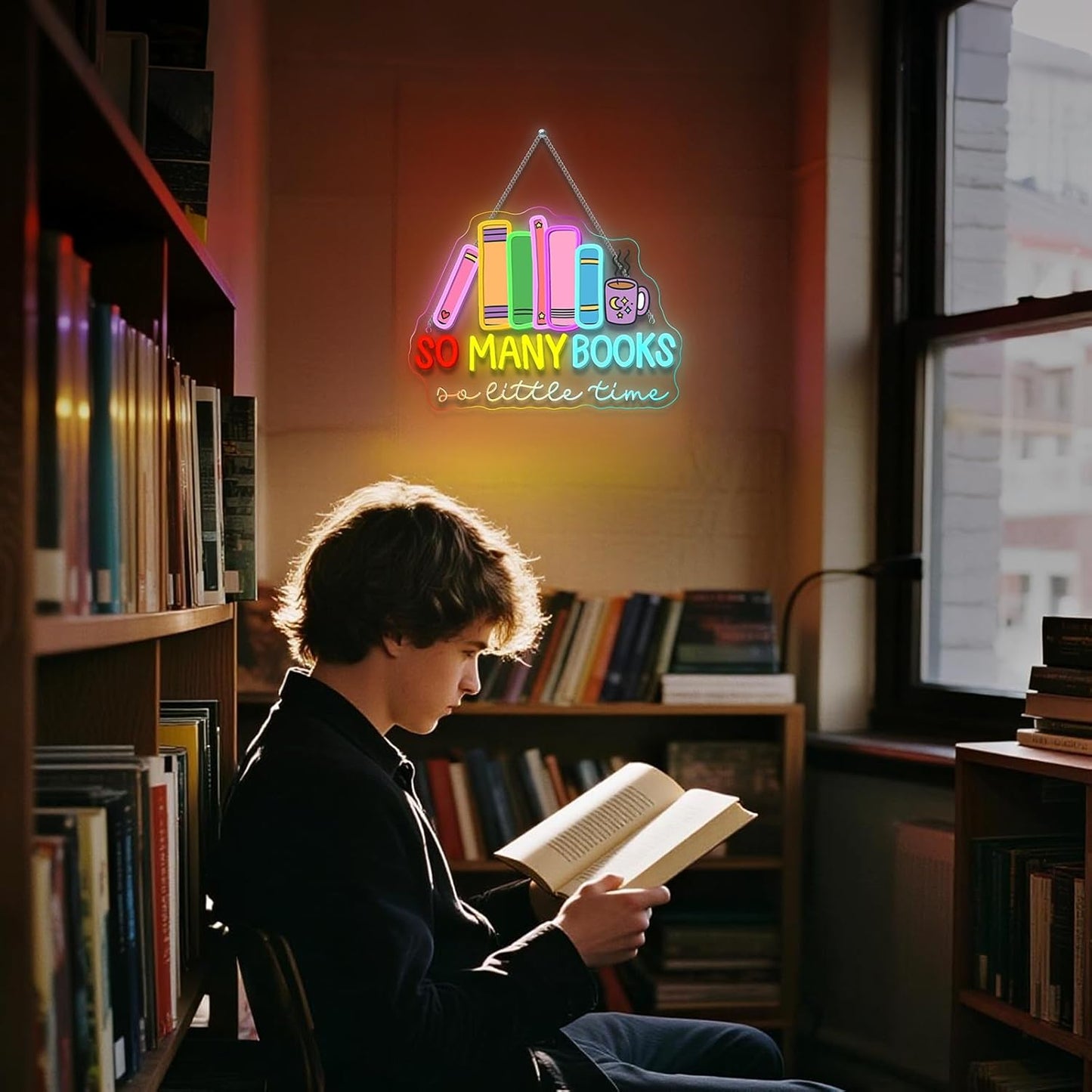 So Many Books A Little Time Neon Sign Reading Corner for Kids Reader Neon Light for Wall Decor LED Light Library Classroom Cool Kids Read Book Club Christmas Gift for Teens