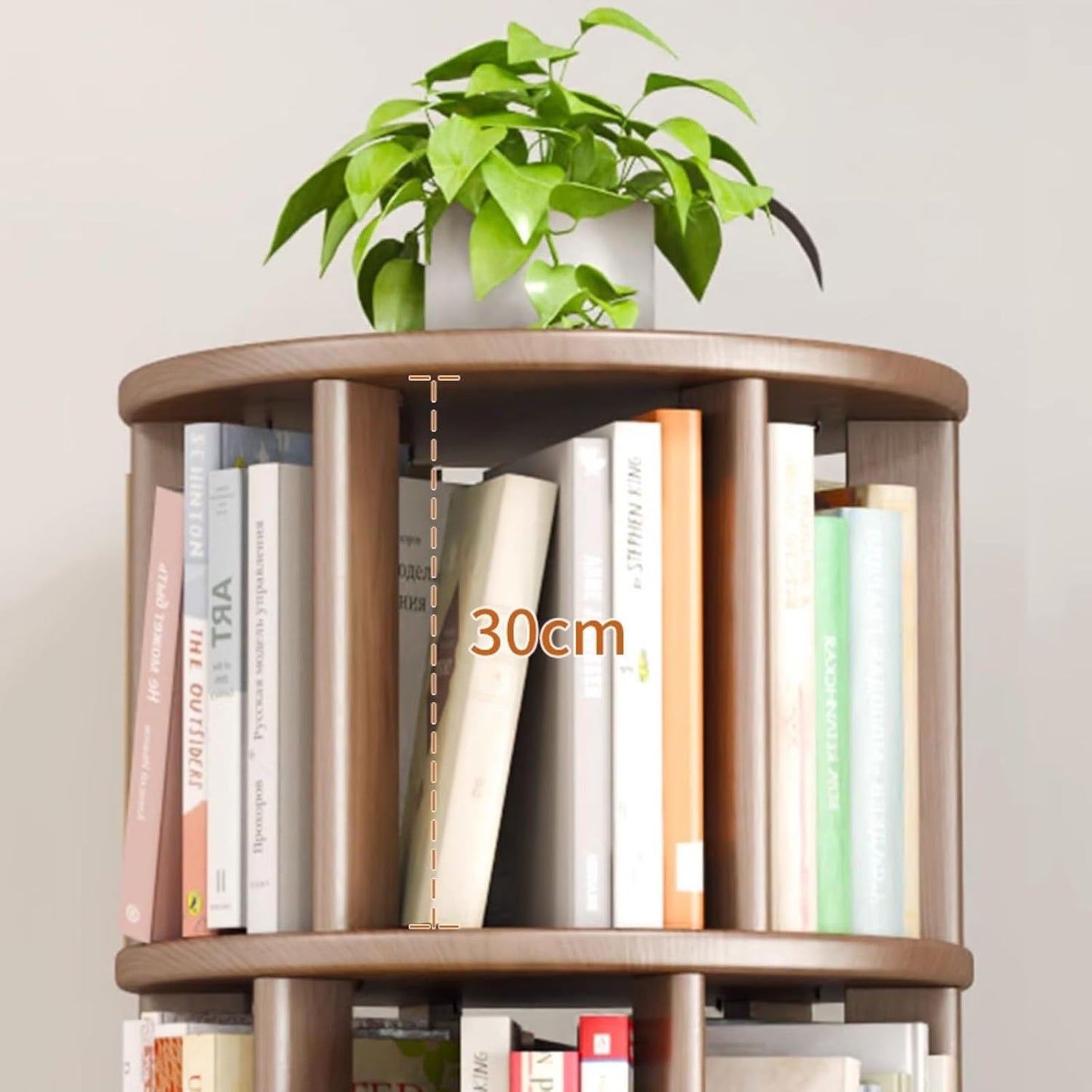 Walnut Rotating Bookshelf, 360 Display 6 Tier Floor Standing Bookcase Storage Rack Narrow Book Shelf Organizer for Bedroom, Living Room, Study Room