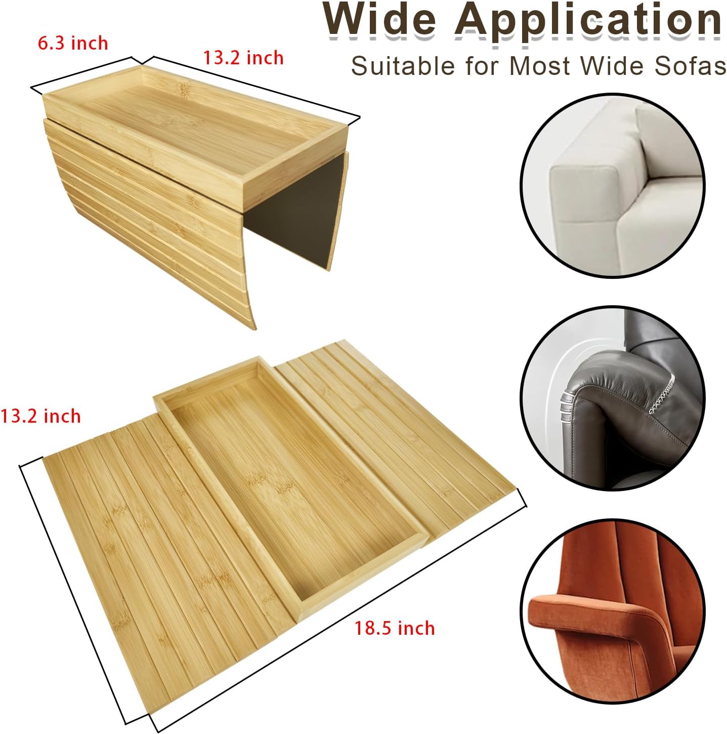 Bamboo Foldable Sofa Armrest Tray - Anti-Dropping Couch Arm Table for Phone, Cups, Snacks, Drinks - Flexible and Foldable - Gift for Housewarming, Birthday