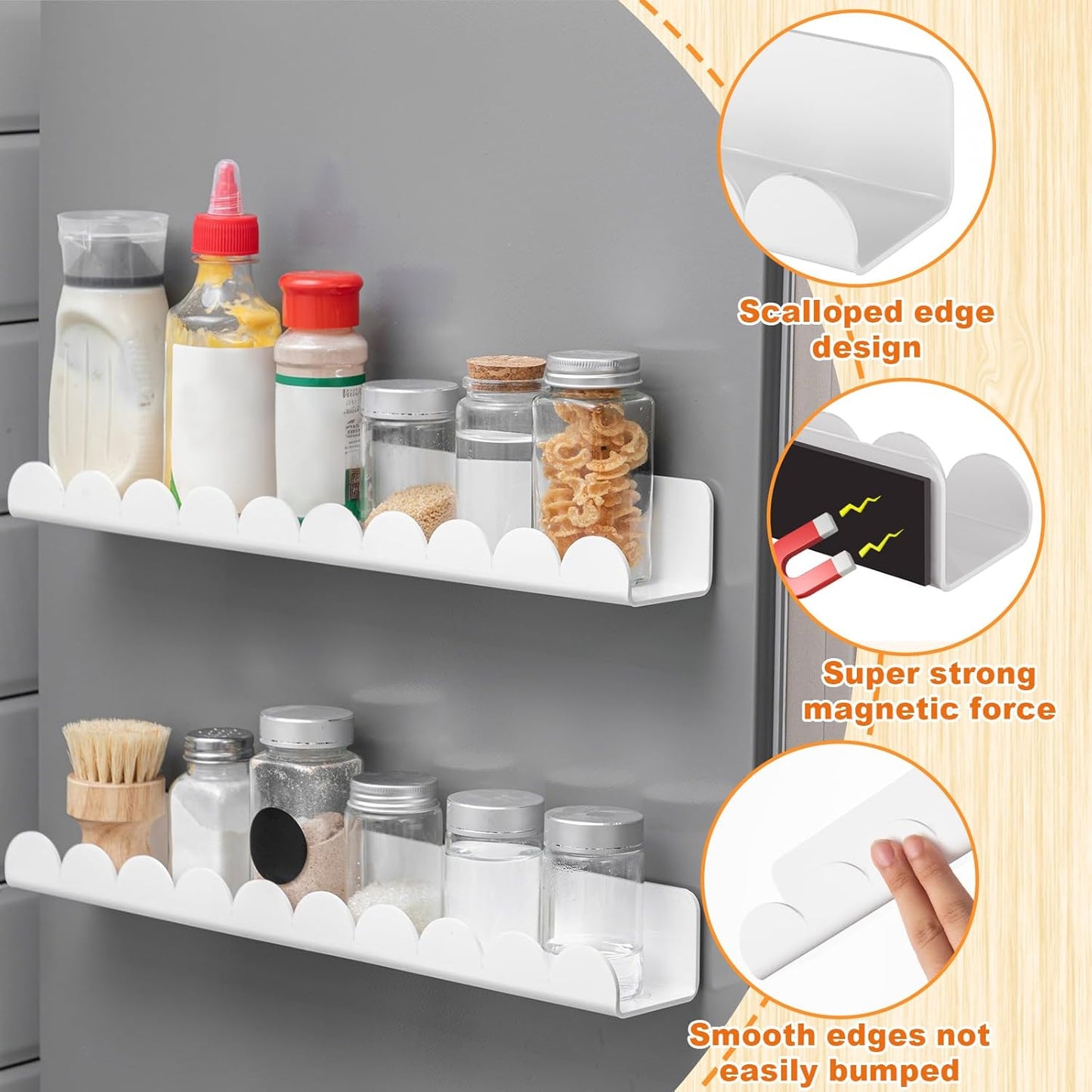 2 Pcs Scalloped Magnetic Book Shelf for Whiteboard 15.8 Inch Reusable Acrylic Floating Bookshelves Magnetic Book Jar Holder for Whiteboard Refrigerator Office Teacher Kitchen