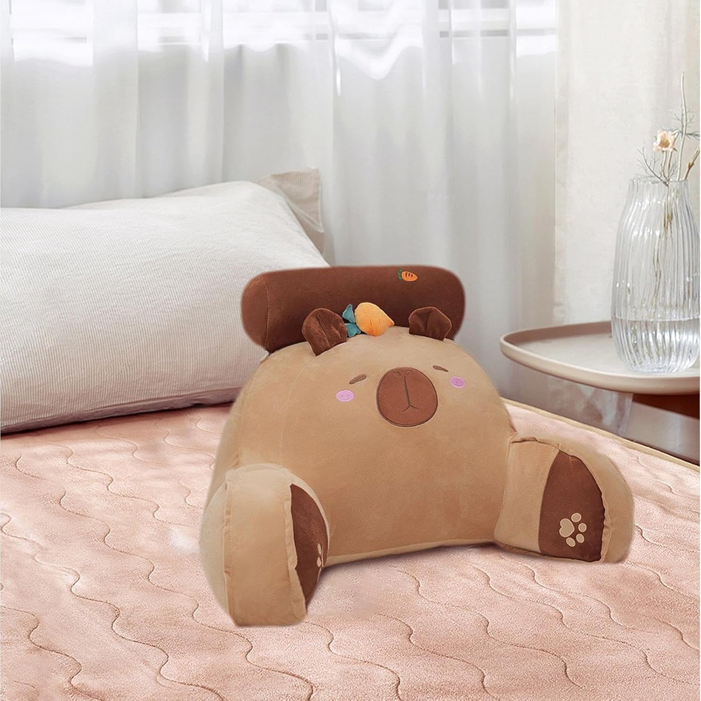 Bed Rest Pillow with Arms, Capybara Carrot Ergonomic Back Pillow, Sitting Up Armrest Cushions, Unique Sofa Plush 25.59x17.72 Inches Bed Rest Plush Chair Cushion