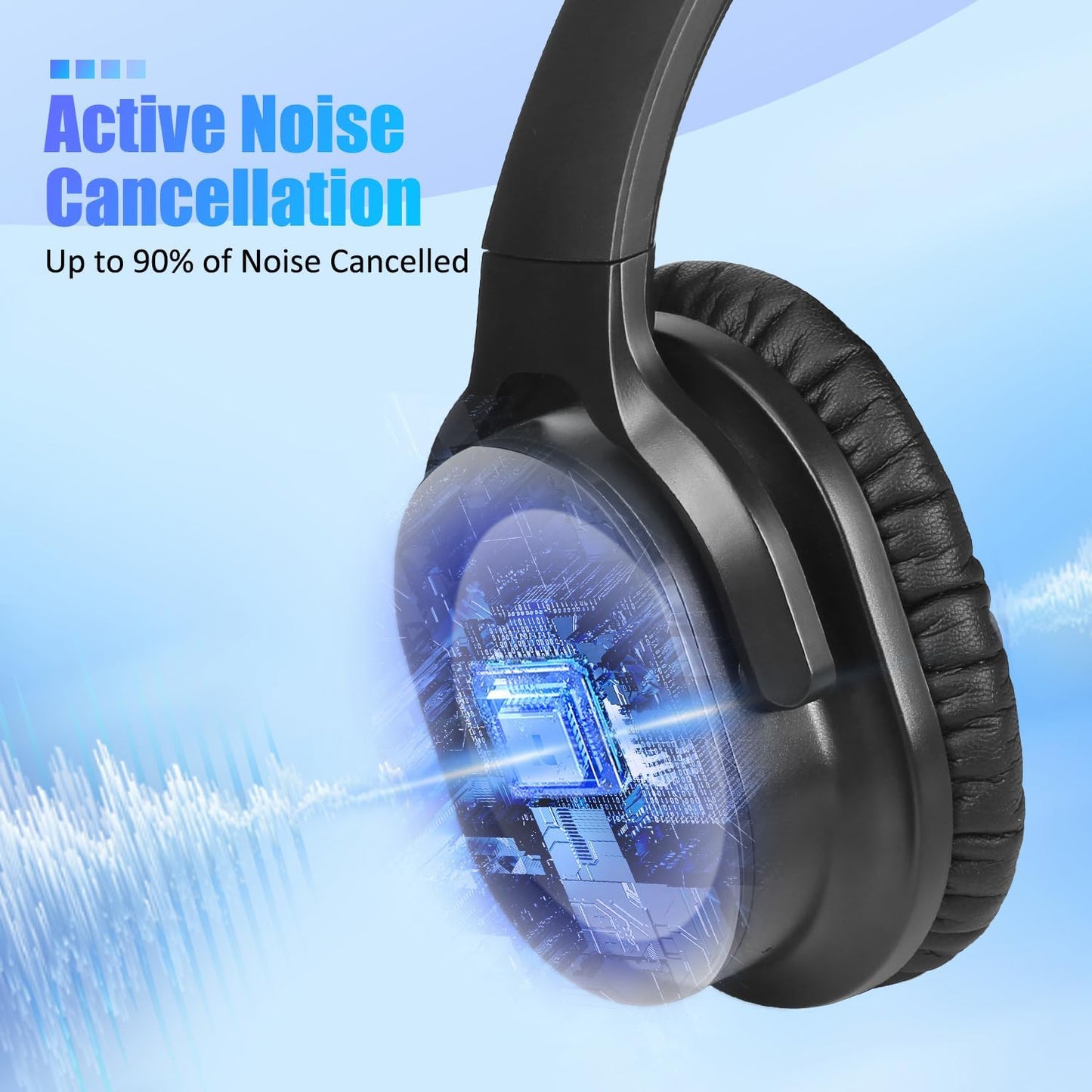 ZIHNIC Bluetooth 5.3 Noise Cancelling Headphones, Over-Ear Wireless Headset with 60H Playtime,Low Latency Game Mode, Lightweight, Deep Bass Hi-Fi Sound for Travel, Home, Office - Black