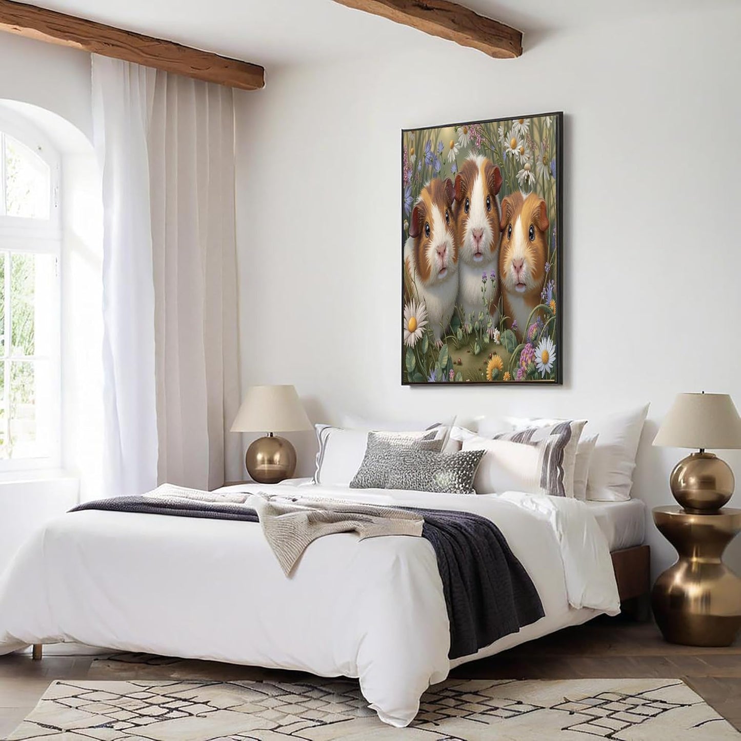 GDJSMIN Garden Animal Scene Wall Art, Cute Guinea Pig Grass Poster for Reading Room Living Room Decor 12x 16 inch Unframed