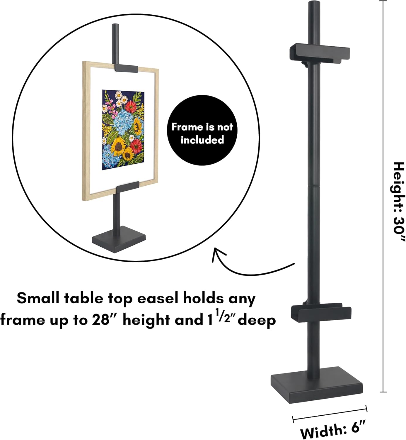 Americanflat Adjustable Tabletop Easel Stand for Picture Frames up to 28" - Ideal Picture Frame Stand to Display Art, Signs, or Photos - Use Easel Stands for Home or Events - Black
