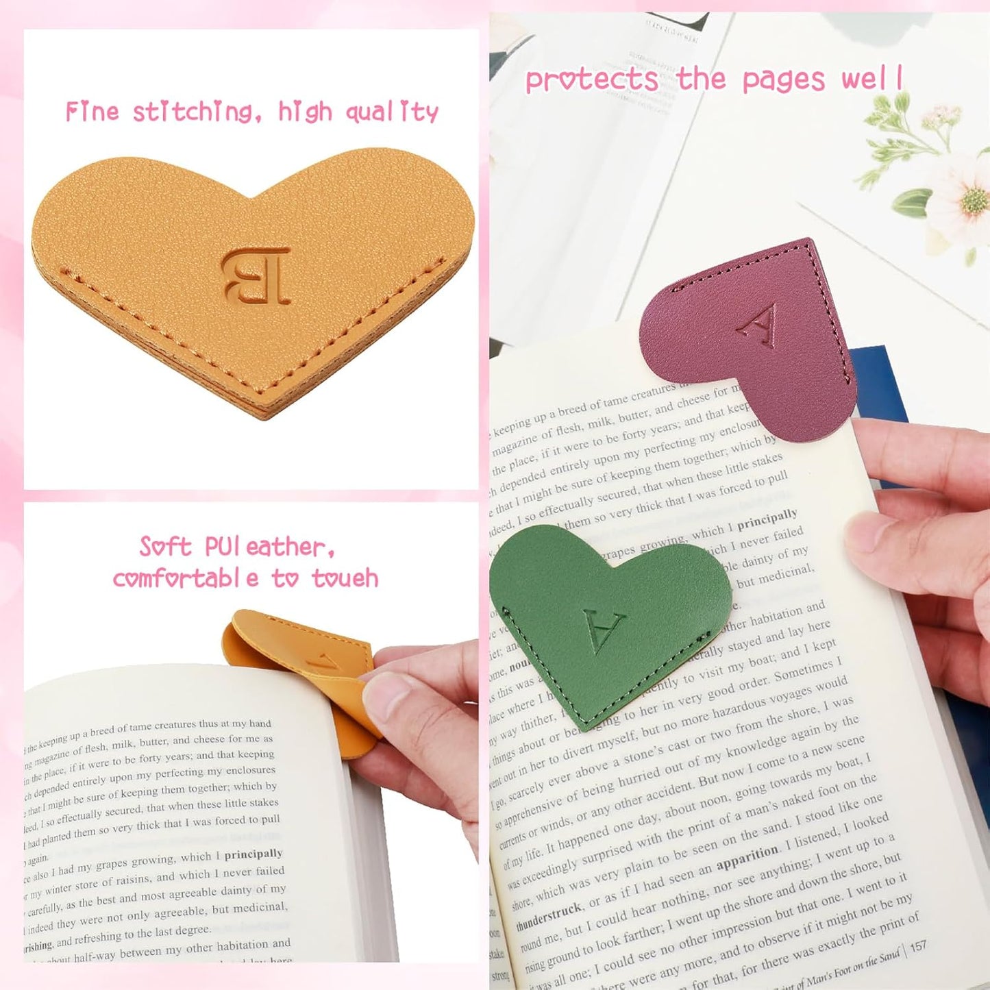 Personalized Initial Leather Heart Bookmark,Cute Corner Page Marker,Reading Accessories for Teachers Students Kids Book Lovers Women Gift,for School Office Home Supplies (E(4 Pcs))