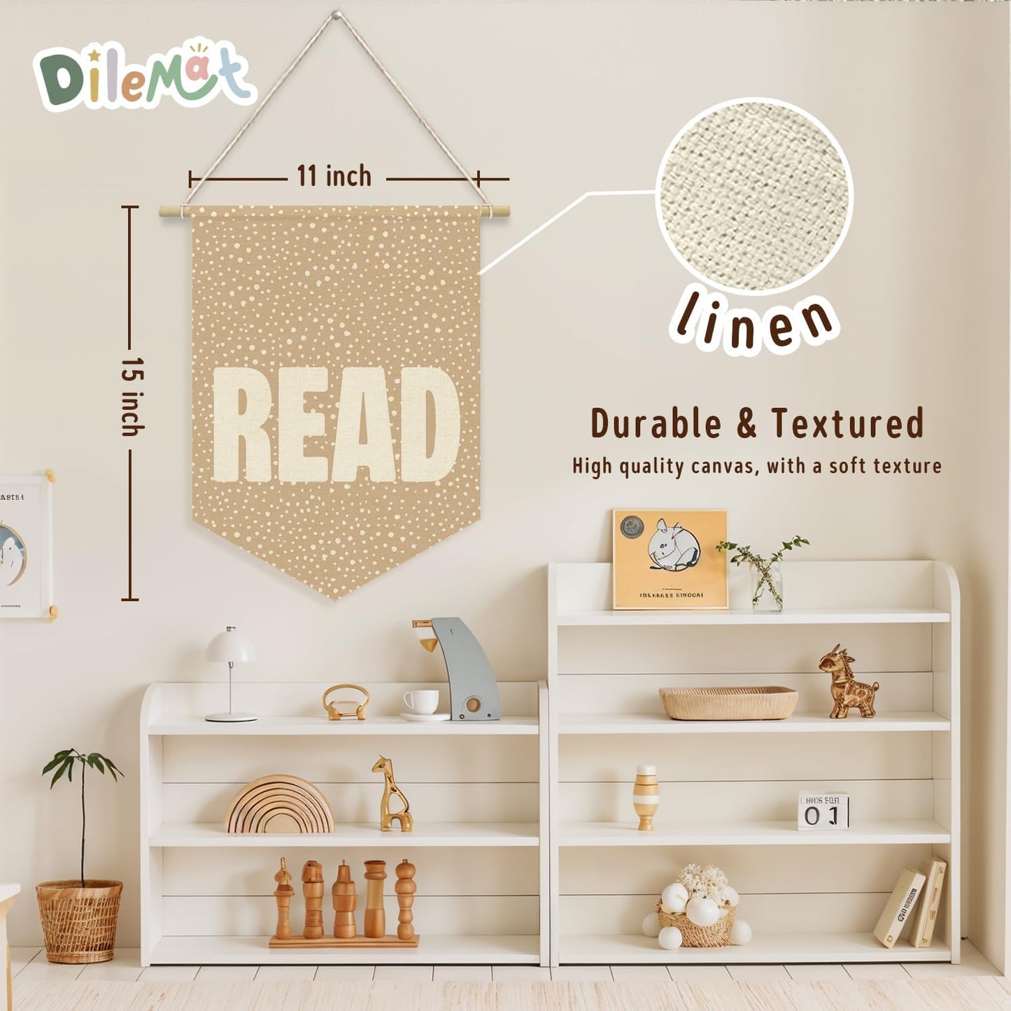 Bobo Classroom Decor Banner,Reading Nook Decor Kids Room Decor,Read Sign for Classroom Linen Pennant Banner,English Classroom Decor Wall Decor,Neutral Classroom Decor