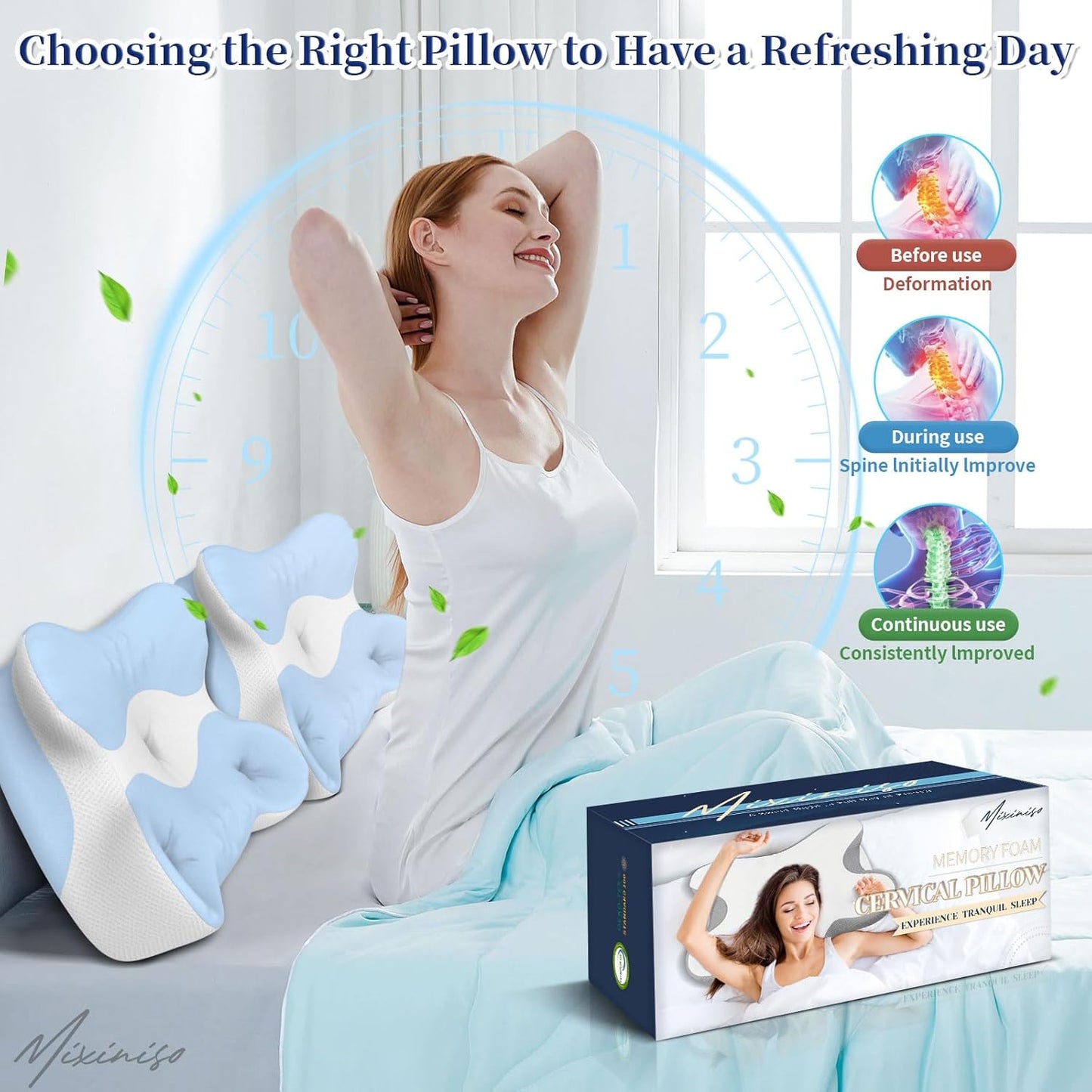 Memory Foam Cervical Pillow for Neck Pain Relief - Ergonomic Contour Pillow for Side, Back & Stomach Sleepers, Orthopedic Neck Support with Cooling Pillowcase