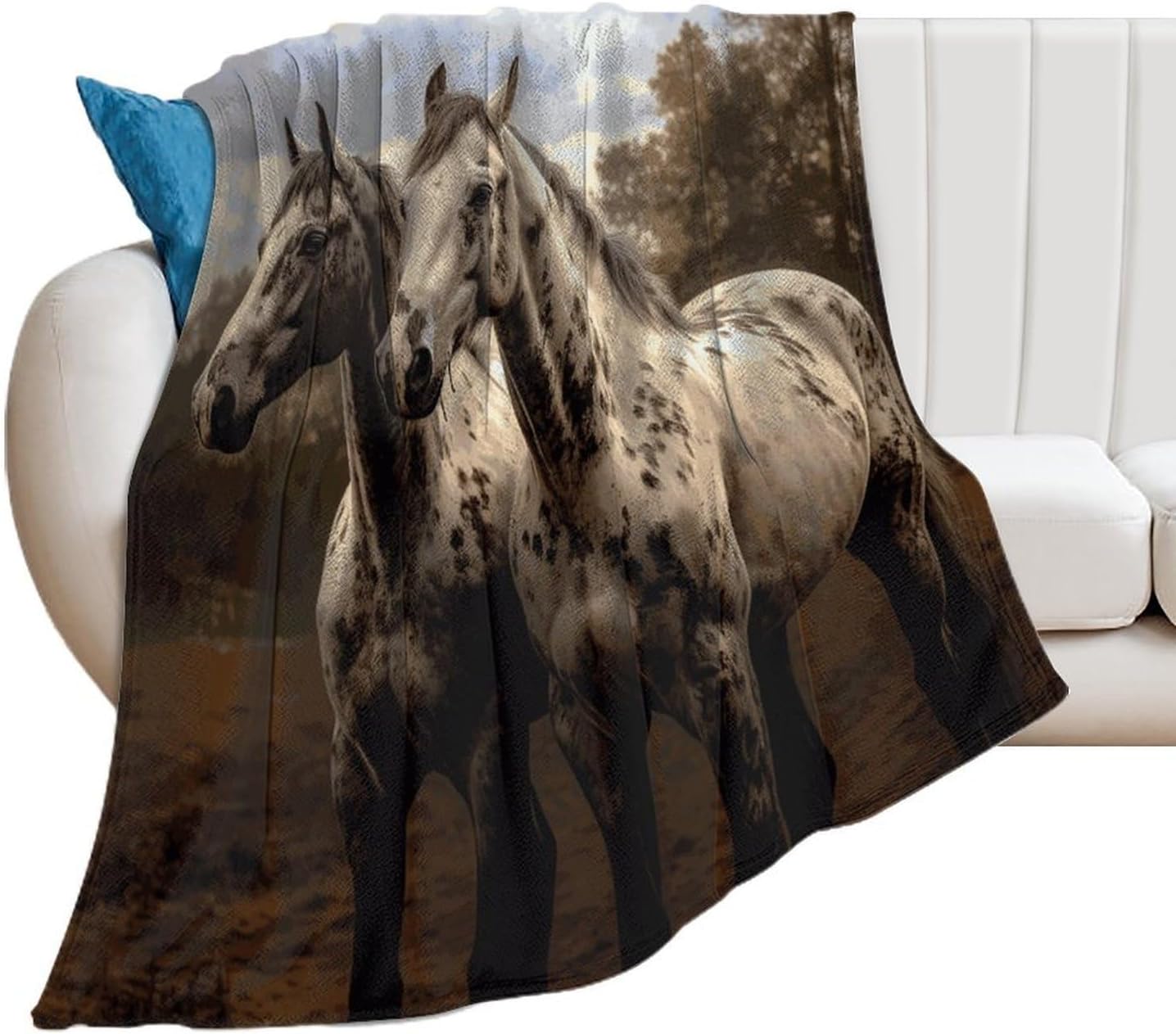 Two Horse Throw Blanket for Couch Super Soft Warm Lightweight Throw Blankets Cozy Flannel Bed Blanket Cute Decorative Blankets for All Seasons Home Decor Gift 30"*40"（76 * 100cm）