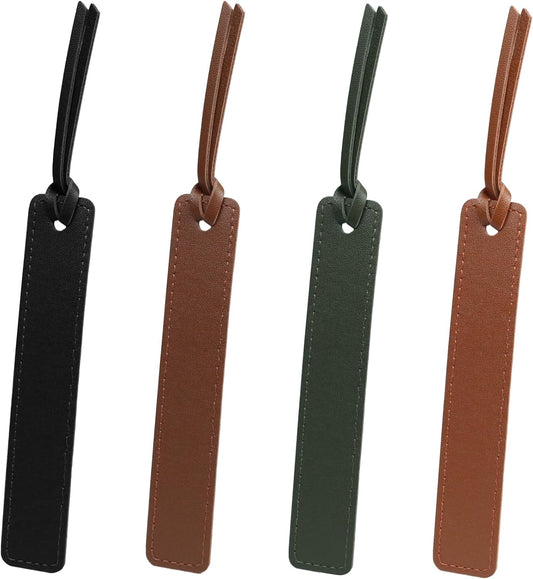 4-Pack Vintage Leather Bookmarks with Stitched Edges & Rope – Classic Page Markers for Men & Women, Great Reading Gifts for Book Lovers