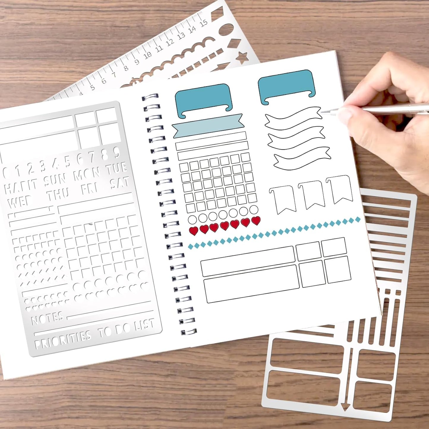 3 Pieces Metal Planner Stencil A5 Rustproof Engraving Planner Stencils Templates Rulers Bookmarks Metal Stencils for Journaling, Behavior Tracking, Weekly Spread (Planner3)