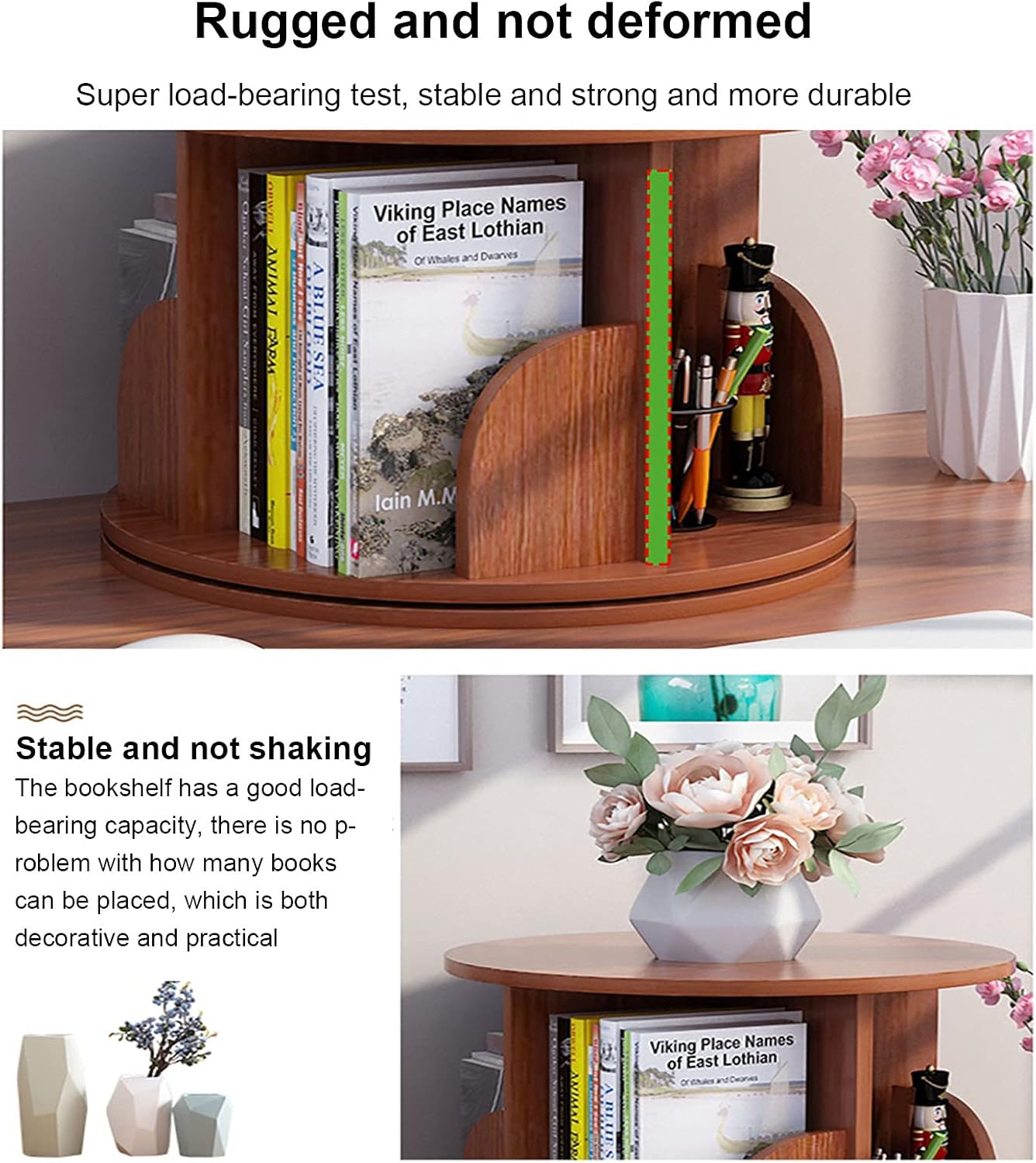 360° Rotating Bookshelf Floor Standing Display Shelf Bookcase Home Storage Organizer Shelf Standing Book Rack Multifunctional Bookshelves for Office Living Room Study-Pink 45x35cm(18x14inch) (Yello