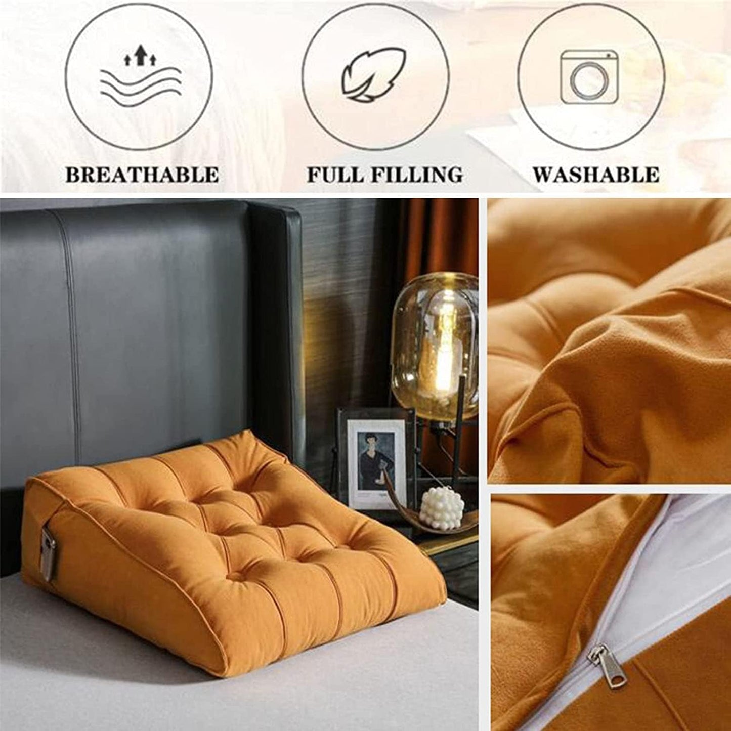 Full Size Headboard Bed Backboard Wedge Headboards for Home Bedroom Headboards Upholstered (Size:17.7"/45cm,Color:Orange)