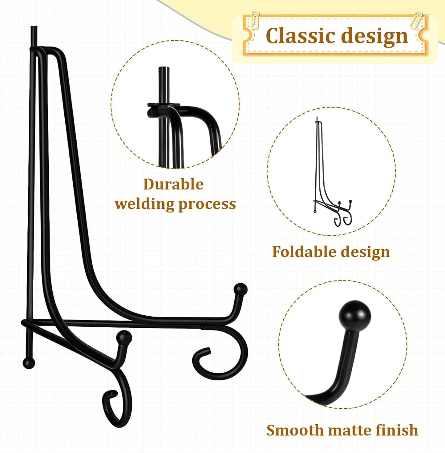 10 Packs Iron Display Stand, 10" Premium Black Iron Plate Stands Picture Stand Photo Stand for Display, Foldable Easel Stand Decorative Metal Plate Holders Display Stand for Frame Book Card Collection