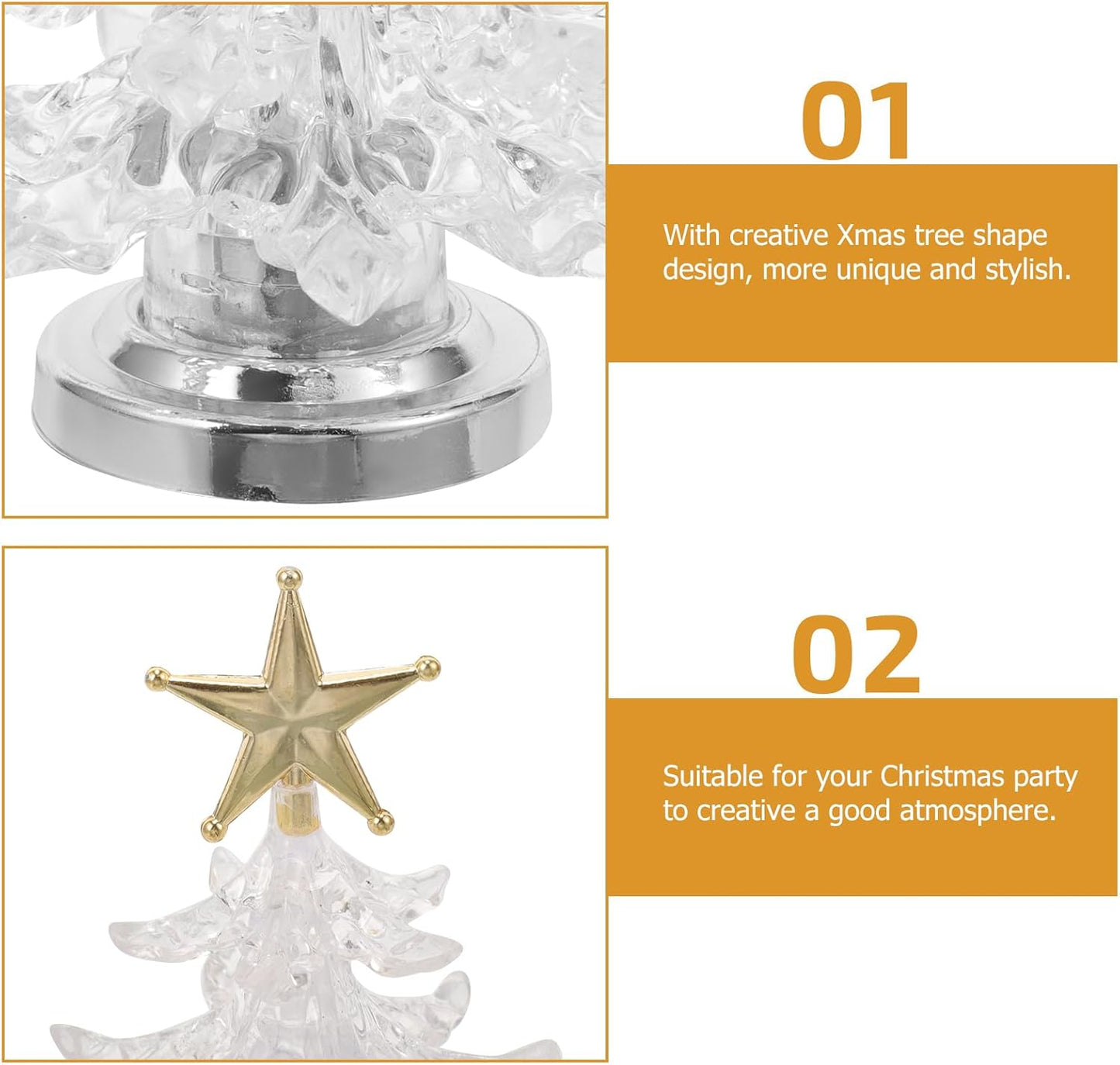 Lurrose 2pcs Christmas Tree Light with Star Topper USB Color Changing Lights Christmas Night Light for Home Bedroom Holiday Xmas Decoration (Golden)