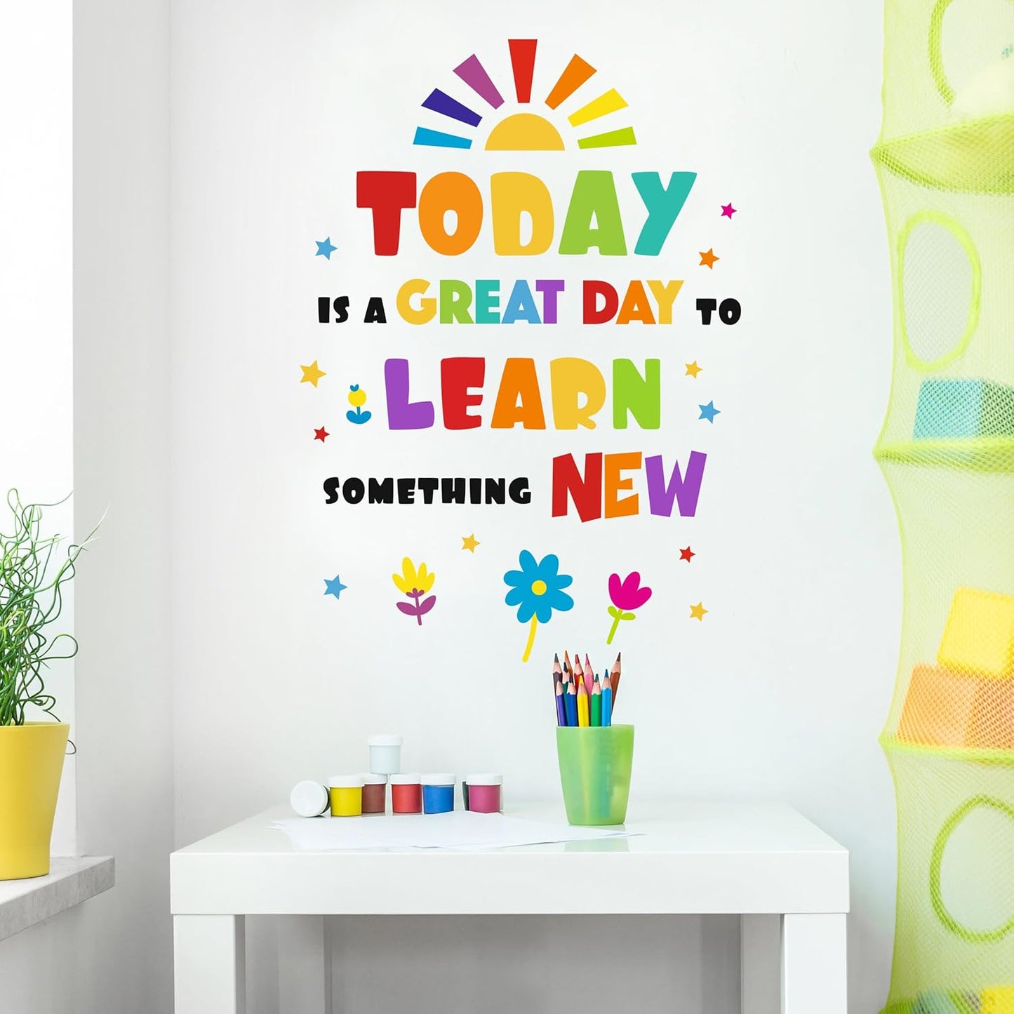 Inspirational Wall Decals for Kids, Educational Quote Wall Stickers Toddler Boy Girl, Classroom Peel & Stick Stickers [Today is a Great Day to Learn Something New Wall Saying] + Test Sample Included!