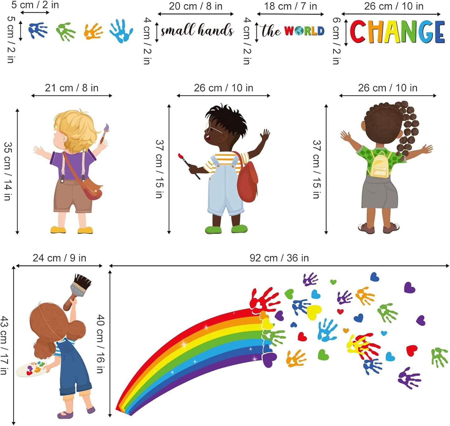 decalmile Small Hands Change The World Equality Wall Stickers Inspirational Quote Rainbow Wall Decals Kids Room Classroom School Library Wall Decor Gift