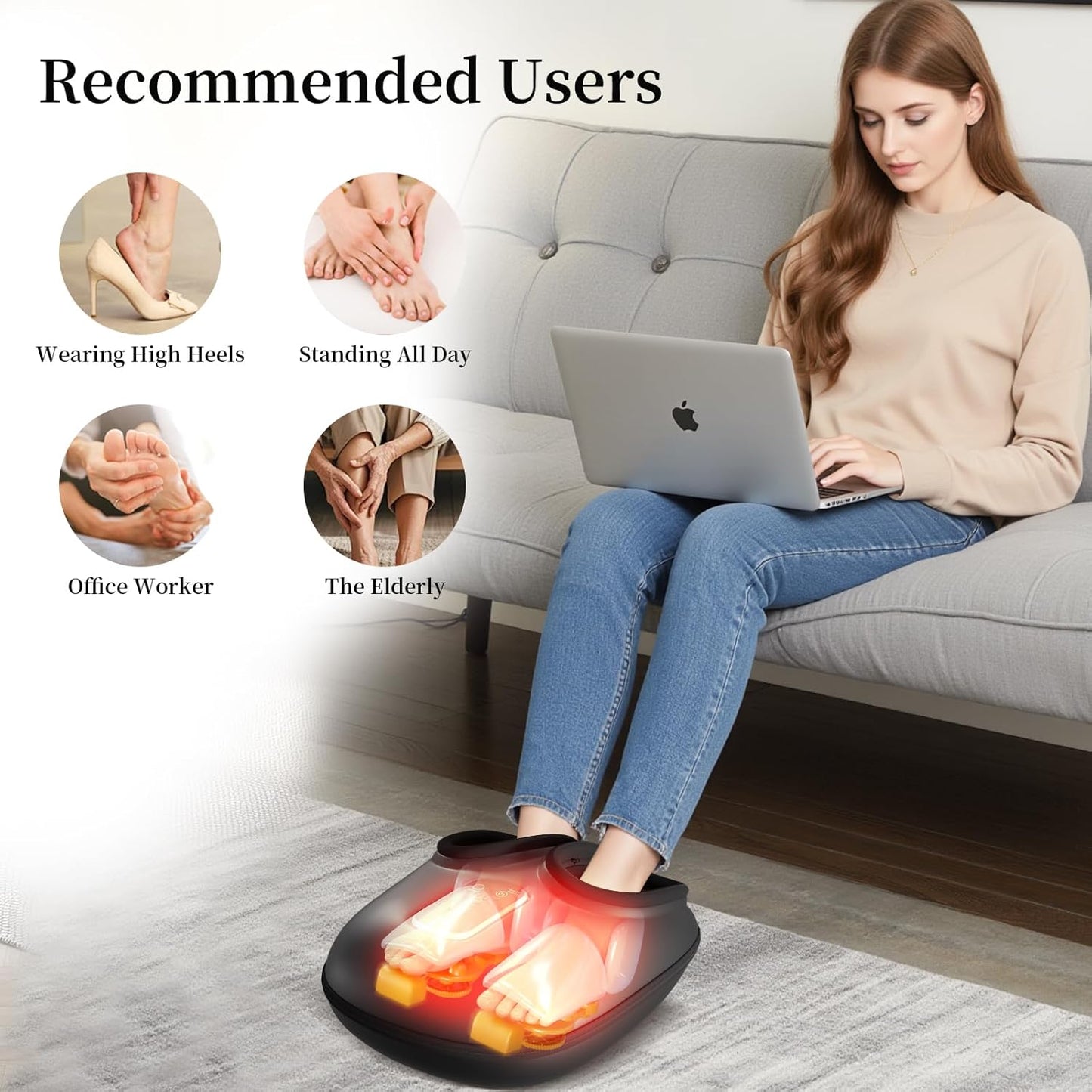 The Foot Massager with Heating, Rolling and deep Massage Functions is Suitable for Foot Massage, Relieving Pain, eliminating Fatigue and Treating Plantar Fasciitis.