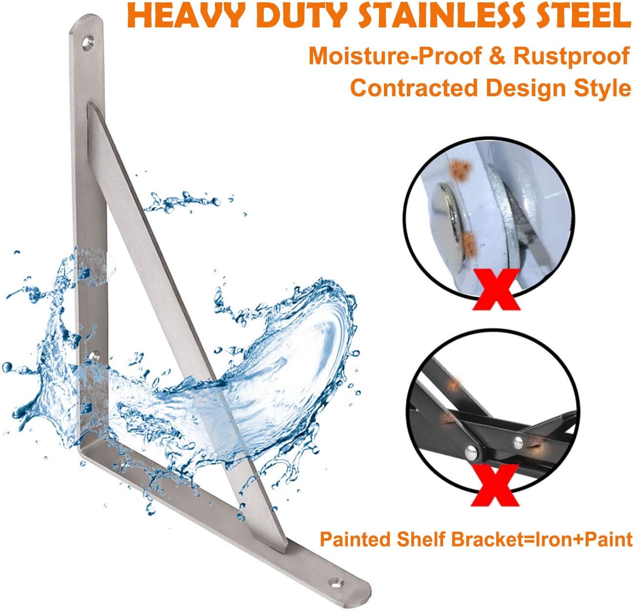 CLT Shelf Bracket 18” x 12" Max Load: 550 lb Heavy Duty Stainless Steel Solid Shelf Support Corner Brace Joint Right Angle Bracket, Space Saving DIY Bracket Pack of 2