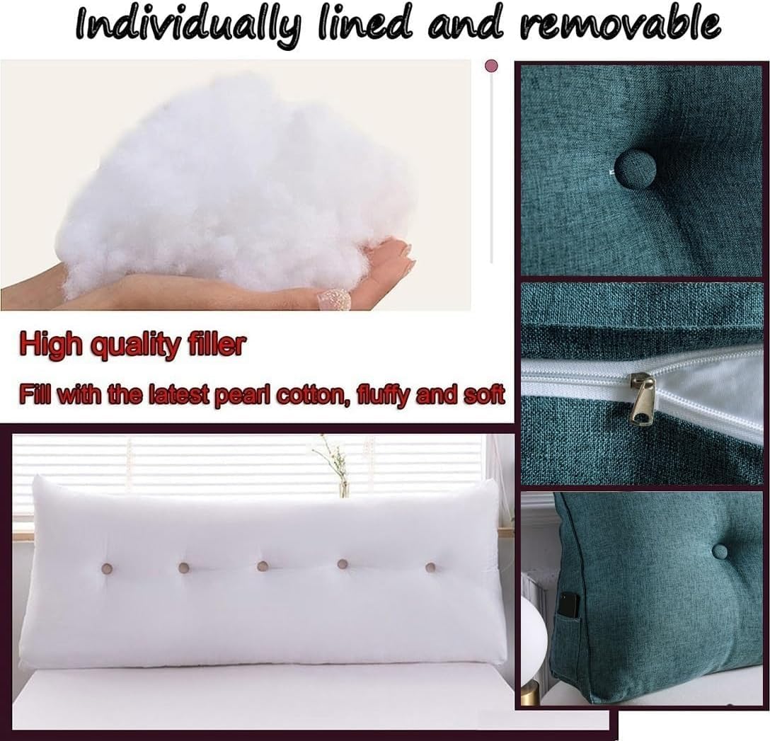 Headboard Pillow - Lumbar Backrest Support Cushion for Sitting Up in Bed, Removable Cover, Comfortable Rest & Relaxation, Ideal for Reading & Watching TV (Beige Grey 120cm/47inch)