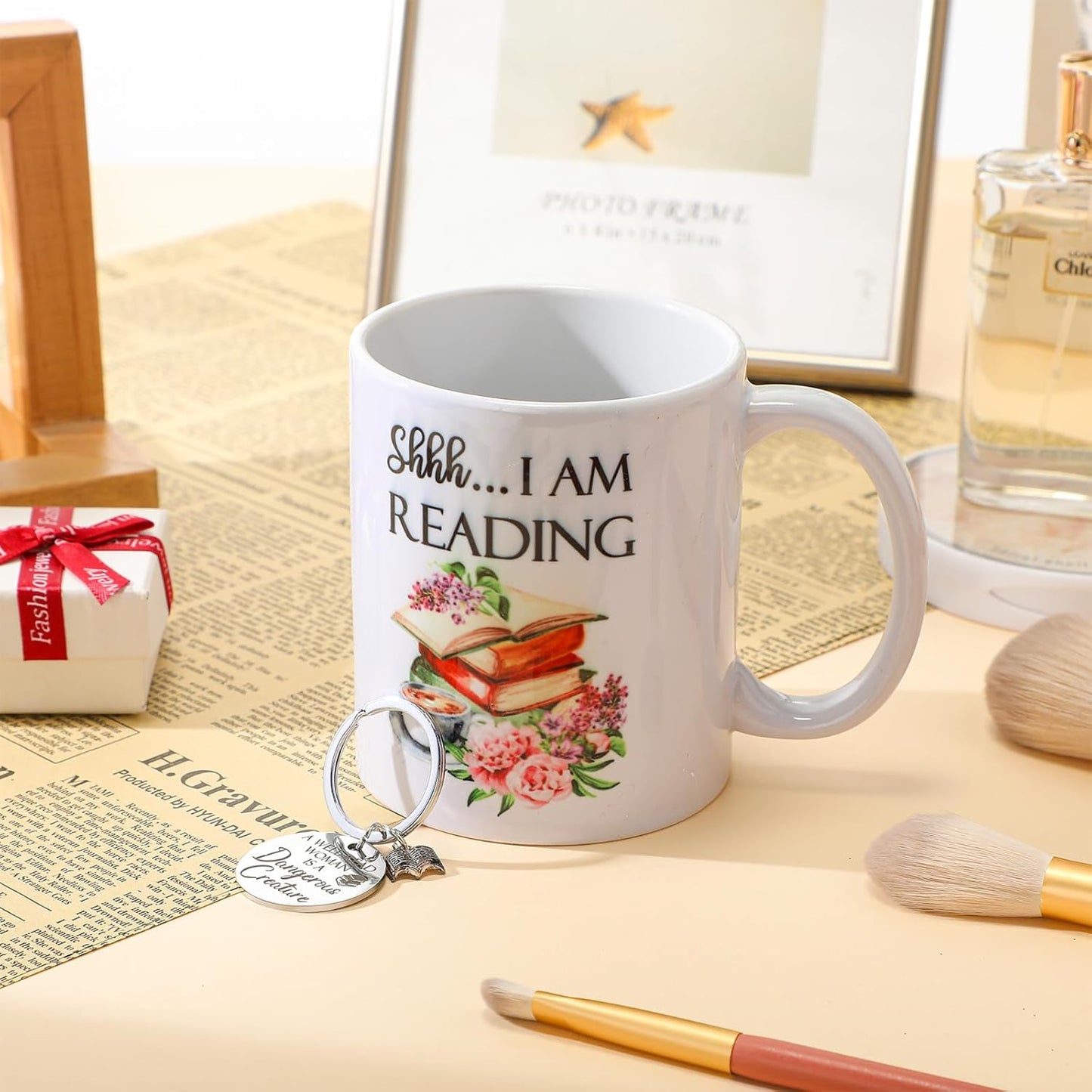 Inbagi 3 Pcs Book Lover Gifts for Women Cosmetic Bag Coffee Mug with Keychain for Reading Lovers Book Club Literary Librarian Friend Christmas Birthday Gifts
