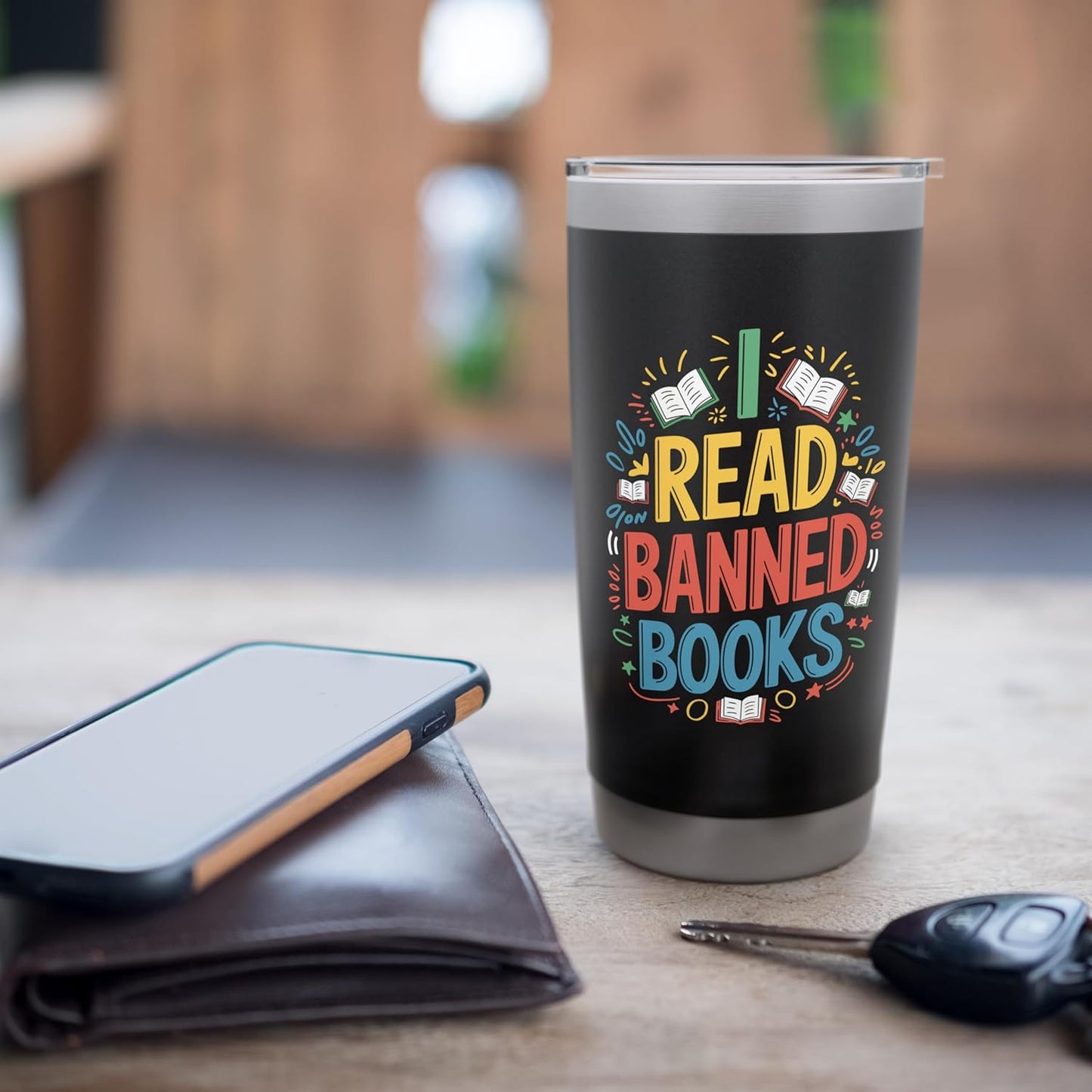 I read banned books, Bookworm Library Librarian Reader Stainless Steel Insulated Tumbler