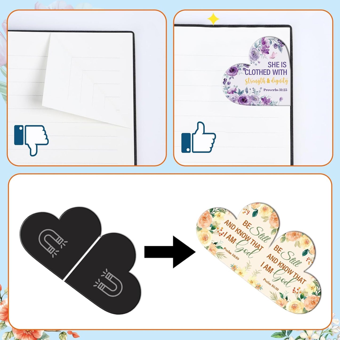 Christian Bible Magnetic Bookmarks Gifts - Wxiben 30 Pcs Inspirational Bookmarks for Women Bible Verses Floral Heart Book Mark Magnetic Page Clips Religious Gift for Church Reading Book Lovers Student