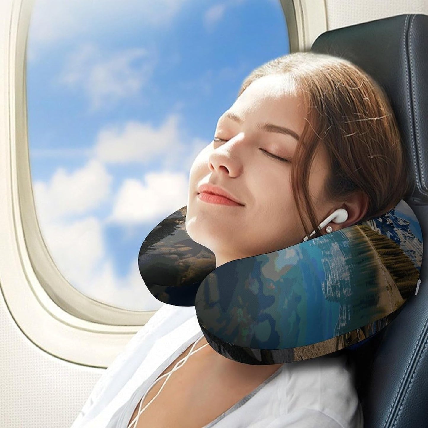 Moraine Lake Canoes Neck Pillow Memory Foam U Shaped Pillows Portable Pillows for Shoulder Travel Head Support Pillow with Concealed Zipper for Airplane Car Home Office