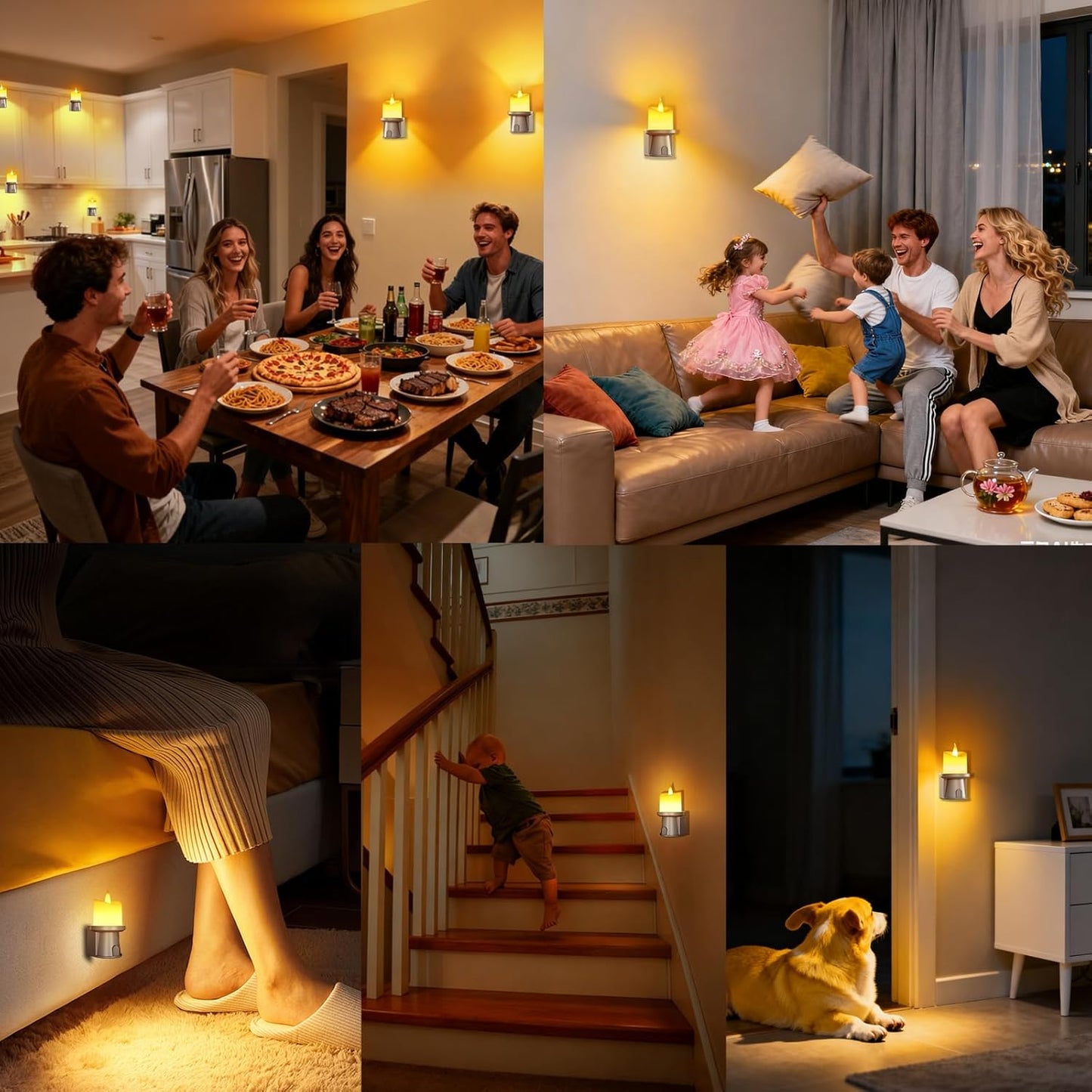 Flameless Candles Night Light with Flickering Flame, Battery Operated LED Night Light, Magnetic Attachment for Easy Placement, Realistic Candlelight for Home, Bathroom, Window Decor (Taupe, 2 Pack)