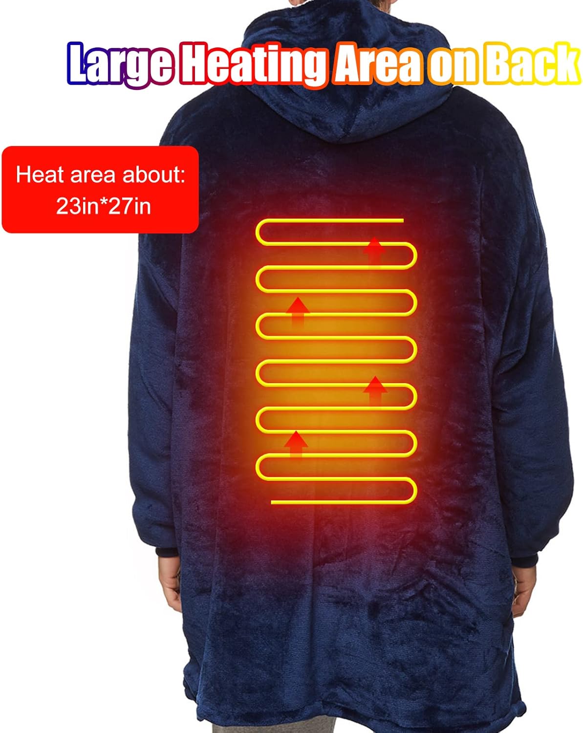 WOOLALA USB Heated Wearable Blanket, Oversized Lazy Hoodie with Large Heating Area on Back Cozy Sherpa Sweatshirt