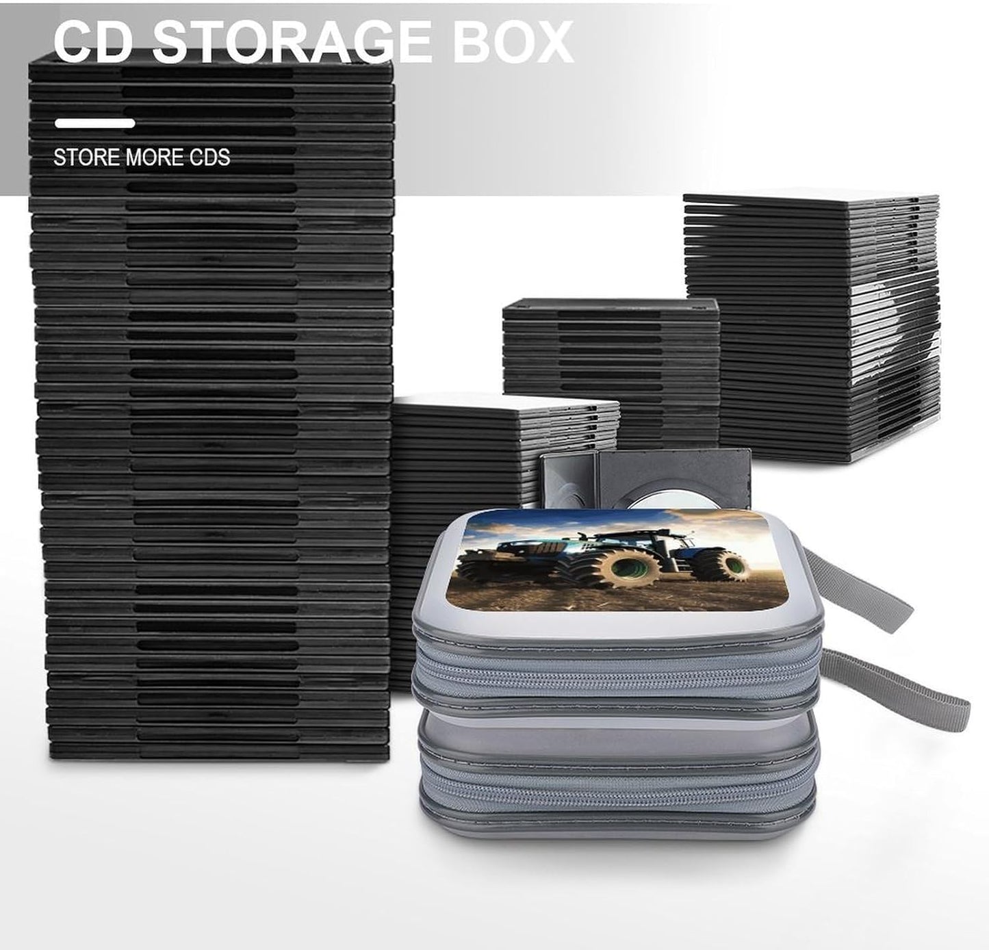Farm Tractor CD Case 40 Capacity Case Zipper CD Collection Bag with Handles Cover DVD Storage Hard Plastic DVD Disc Cases Storage Binder for Car Home Office Travel