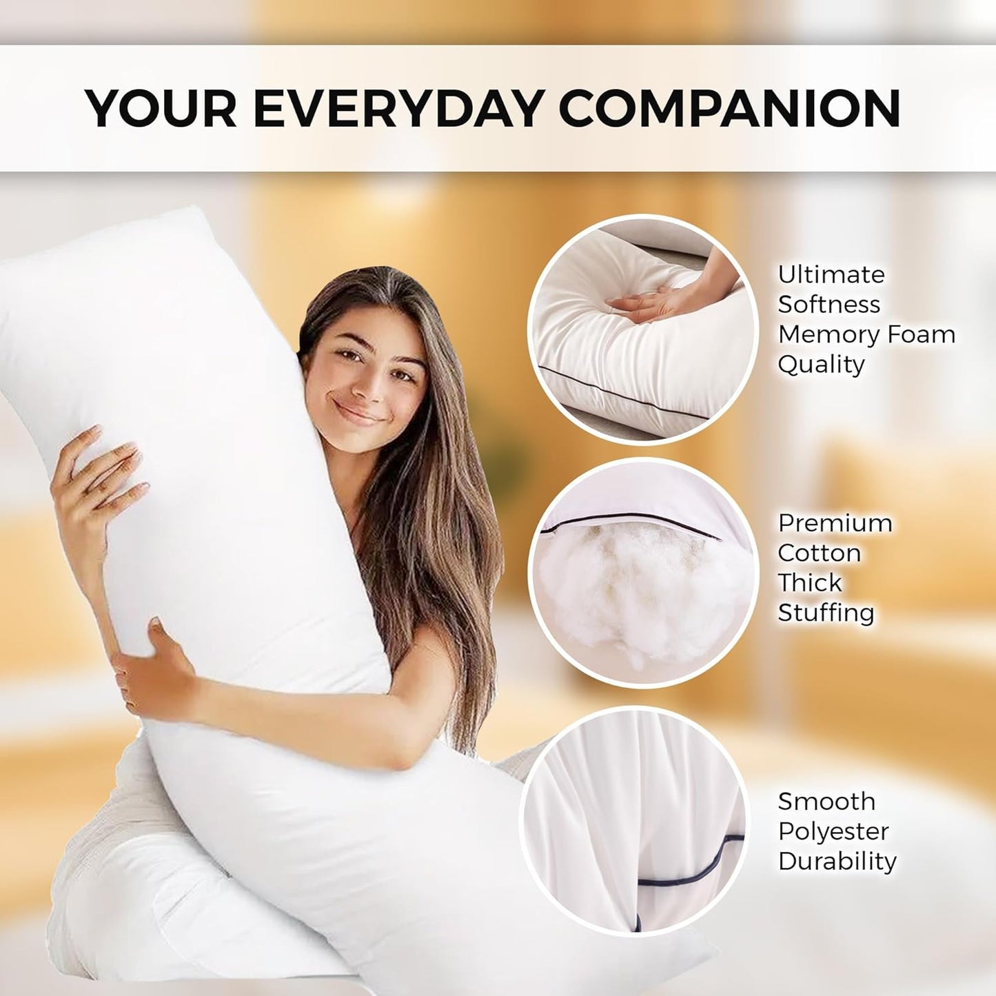 Arrowzoom Super Soft 59 x 19.6 Inches White Rest Deluxe Body Pillow Hugging Inner Pad (150 x 50 cm/59 x 19.6 Inches, No Extra Stuffing)