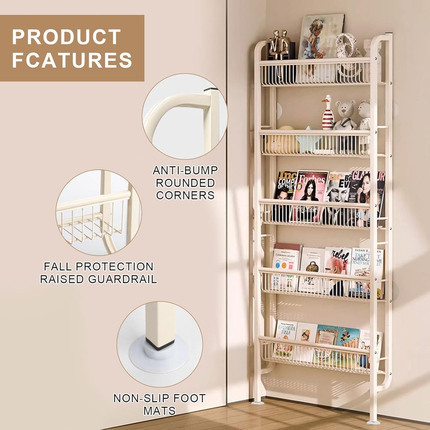 Behind The Door Bathroom Shelf Narrow 5-Tier, Slim Space-Saving Storage Shelf, Freestanding Narrow Shelving Unit for Bathroom, Kitchen, Closet and Laundry Room