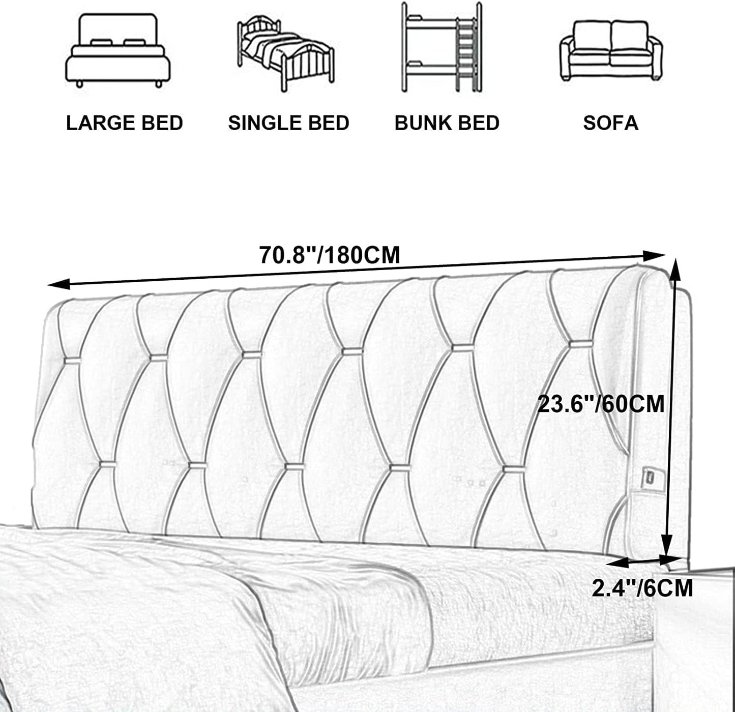 Daybed Headboard Pillow - Removable Backrest Cushion for Lumbar Support, Soft Wall Pillows for Comfort & Style, Ideal for Bedrooms & Living Rooms (A No headboard 63"/160cm)