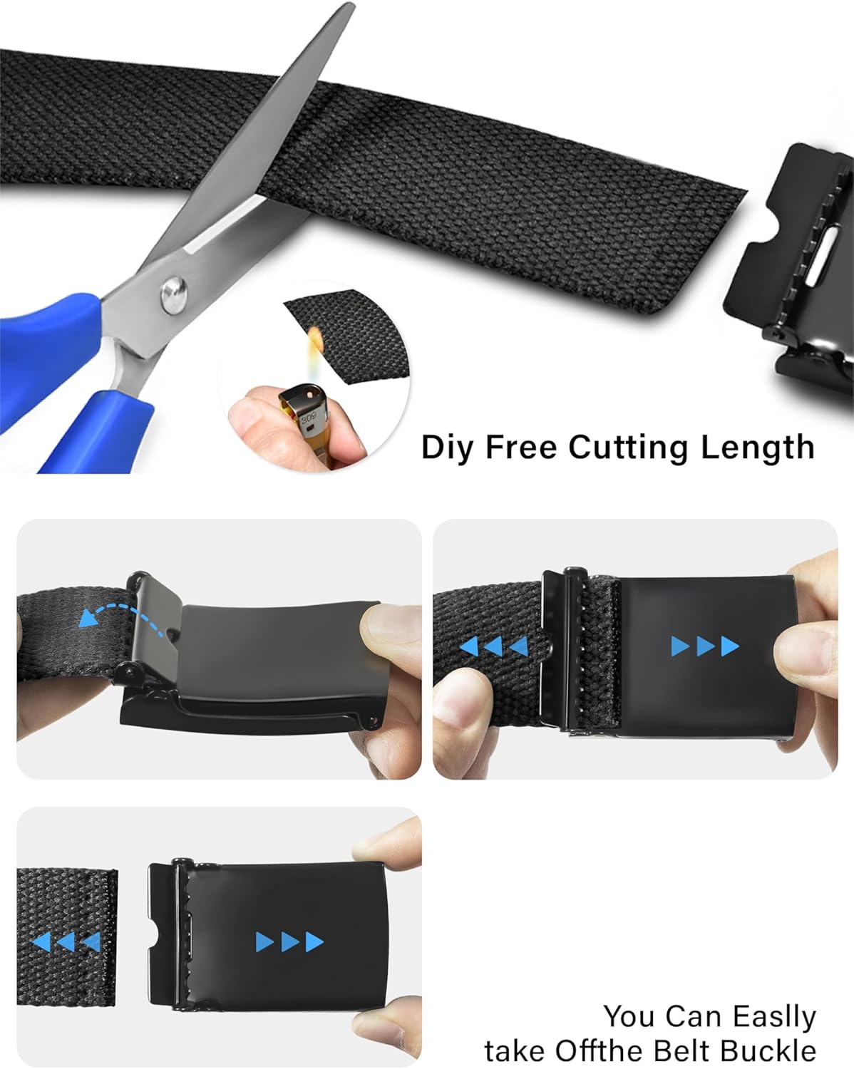 LXMY Mens Belt,Work Belts for Men,Mens Holeless Adjustable Canvas Web Cloth Fabric Belts,Black Casual Dress Business Belt
