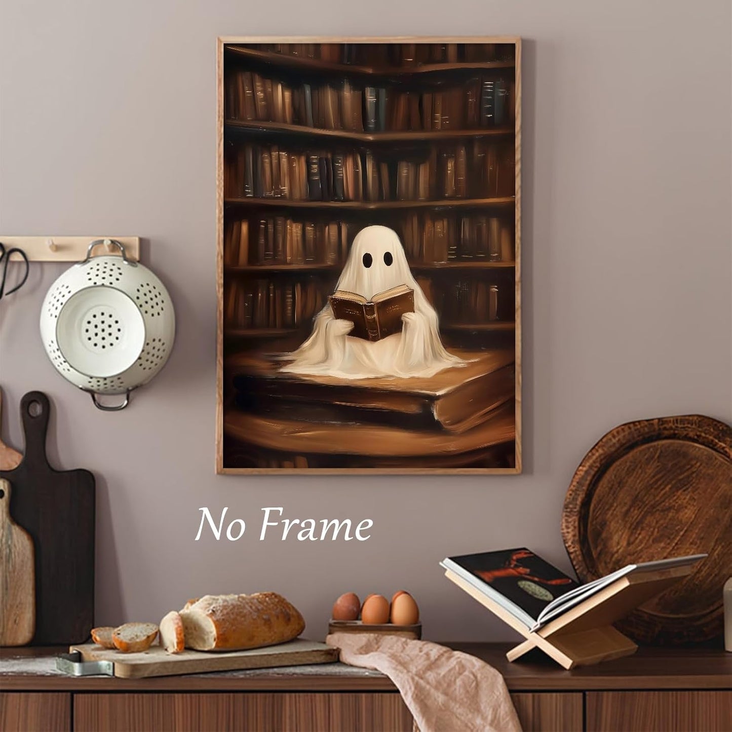 Ghost Reading Wall Art Halloween Aesthetic Poster Bookish Halloween Wall Art Funny Ghostes Painting Cute Dark Academia Reading Posters Vintage Ghost Pictures Library Painting Room 16x24inch No Frame