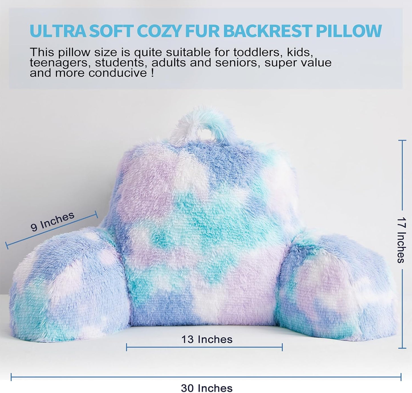 Cozy Fur Backrest Pillow with Arms, 30x17x17 Inch, Premium Filling, Great Back Support Reading Pillow for Kids, Teens & Students, Well Made Bed Pillows for Sitting Up in Bed, Nice Gift