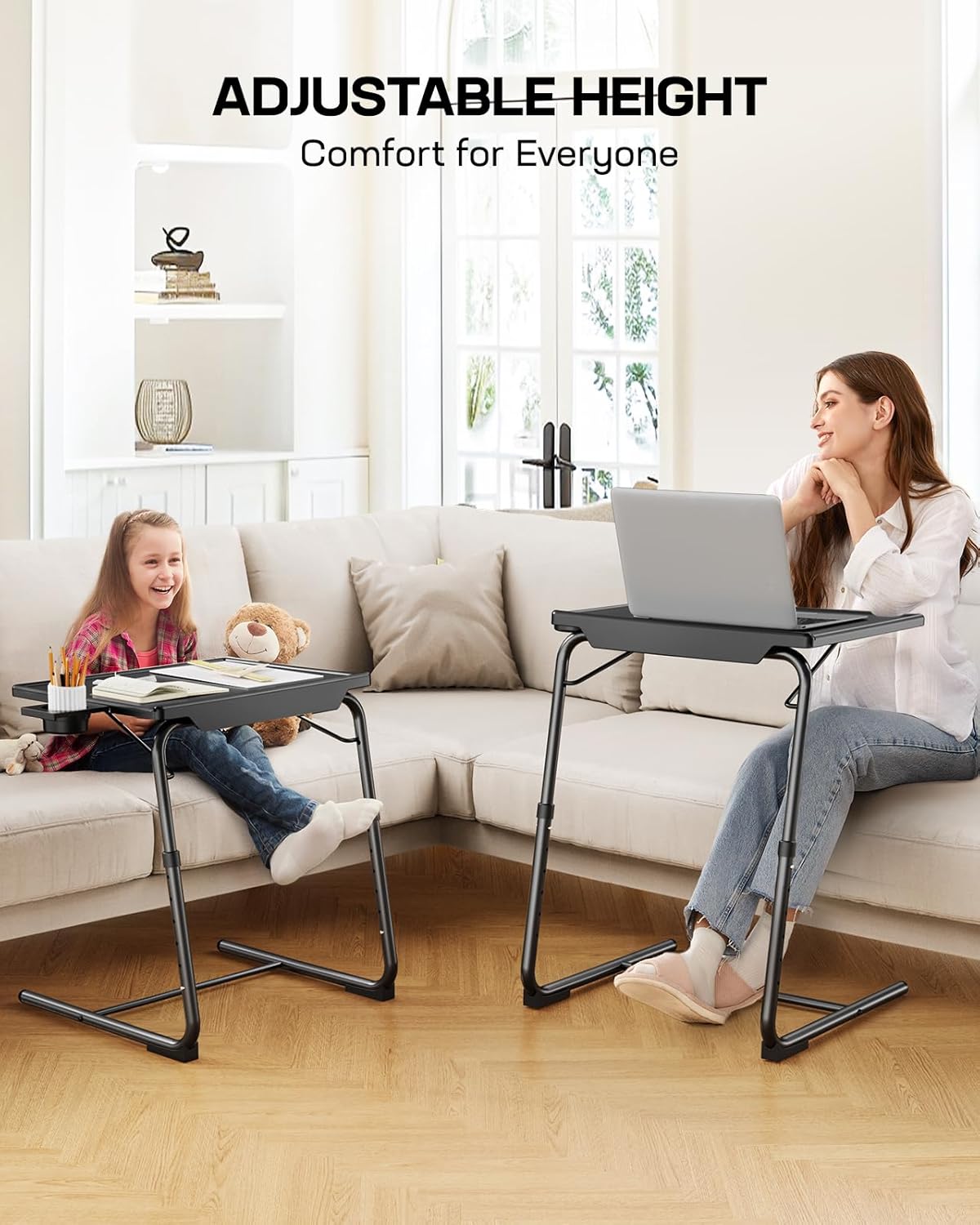 LORYERGO TV Tray - TV Table for Eating, Folding Table Trays with 6 Height & 3 Tilt Angle, TV Tray Table with Removable Cup Holder, Dinner Tray for Eating or Working on Couch, Bed & Office