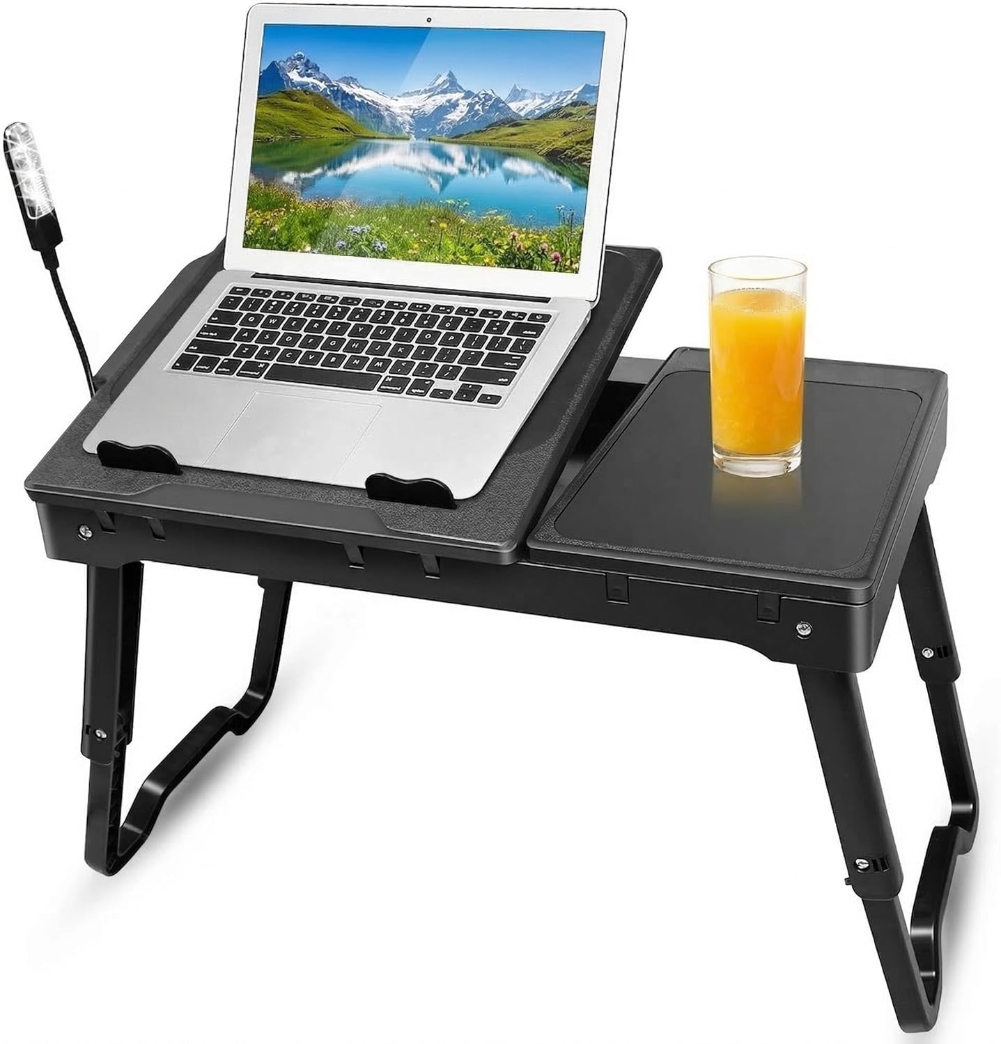 Foldable Laptop Bed Tray Desk Adjustable Lap Table Notebook Desk with Cooling Fan Mouse Board USB Ports LED Light Laptop Stand for Bed Sofa Couch