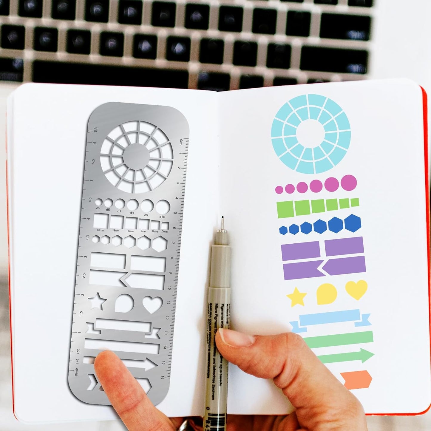 ORIGACH Metal Bookmark Template with Scale, Stainless Steel Painting Template, Stainless Steel Stencils for Journaling, Planner, Engraving, Crafts, 2.7×8Inch