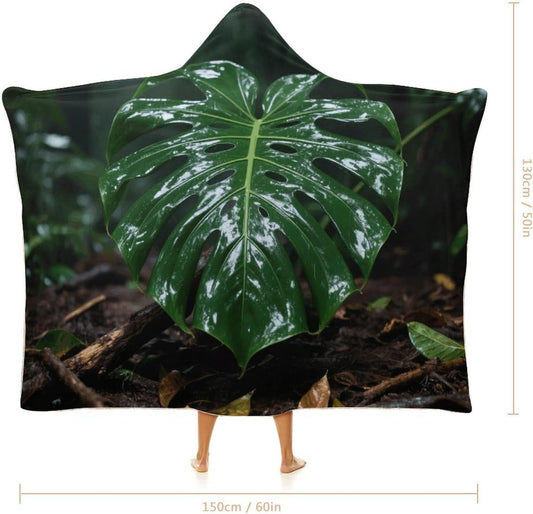 Tropical Green Leaf Wearable Hoodie Blanket for Women Men Fleece Blanket with Hood Oversized Warm Cozy Gifts