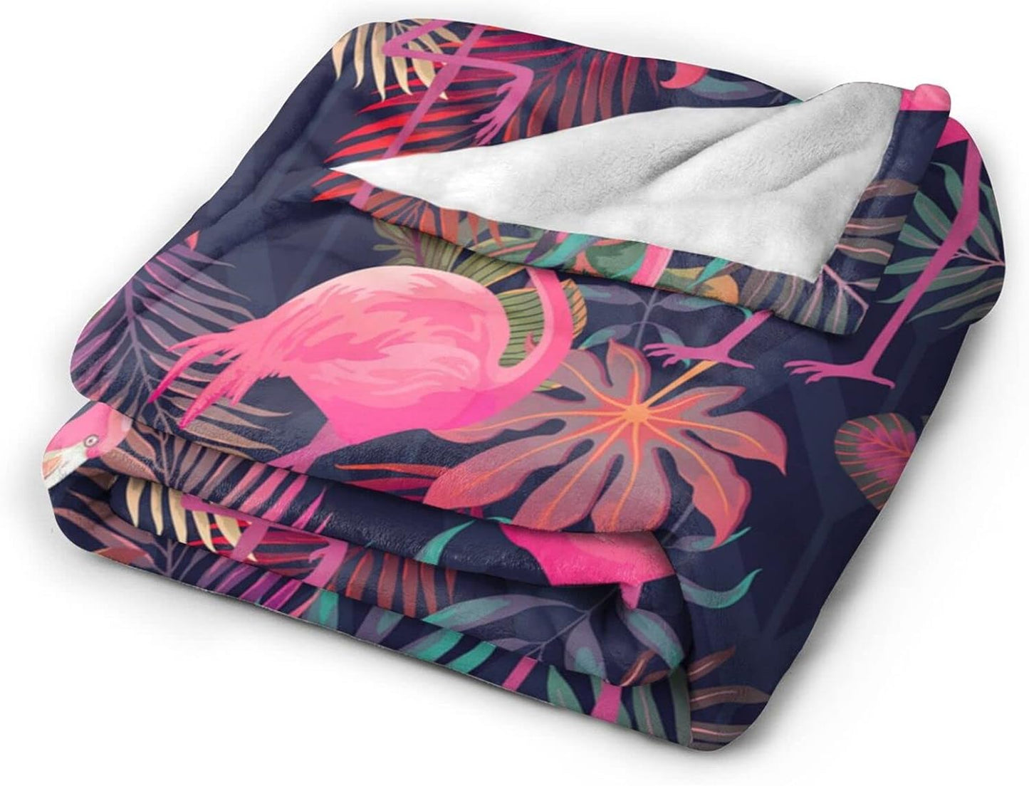 Perinsto Tropical Flamingos with Palm Leaves Throw Blanket Ultra Soft Warm All Season Decorative Fleece Blankets for Bed Chair Car Sofa Couch Bedroom 50"X40"