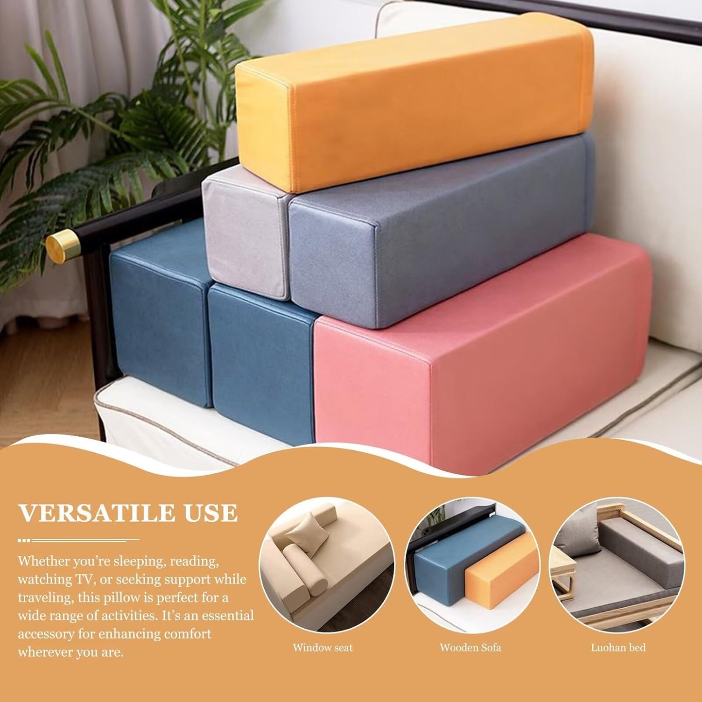 2 Pack Couch Arm Rest Pillow, Leatharie Waterproof Cover, High Density Foam Armrest Cushion, Headboard Cushion Elbow Support for Sofa Bed and Armchair,Orange,8x8x20in