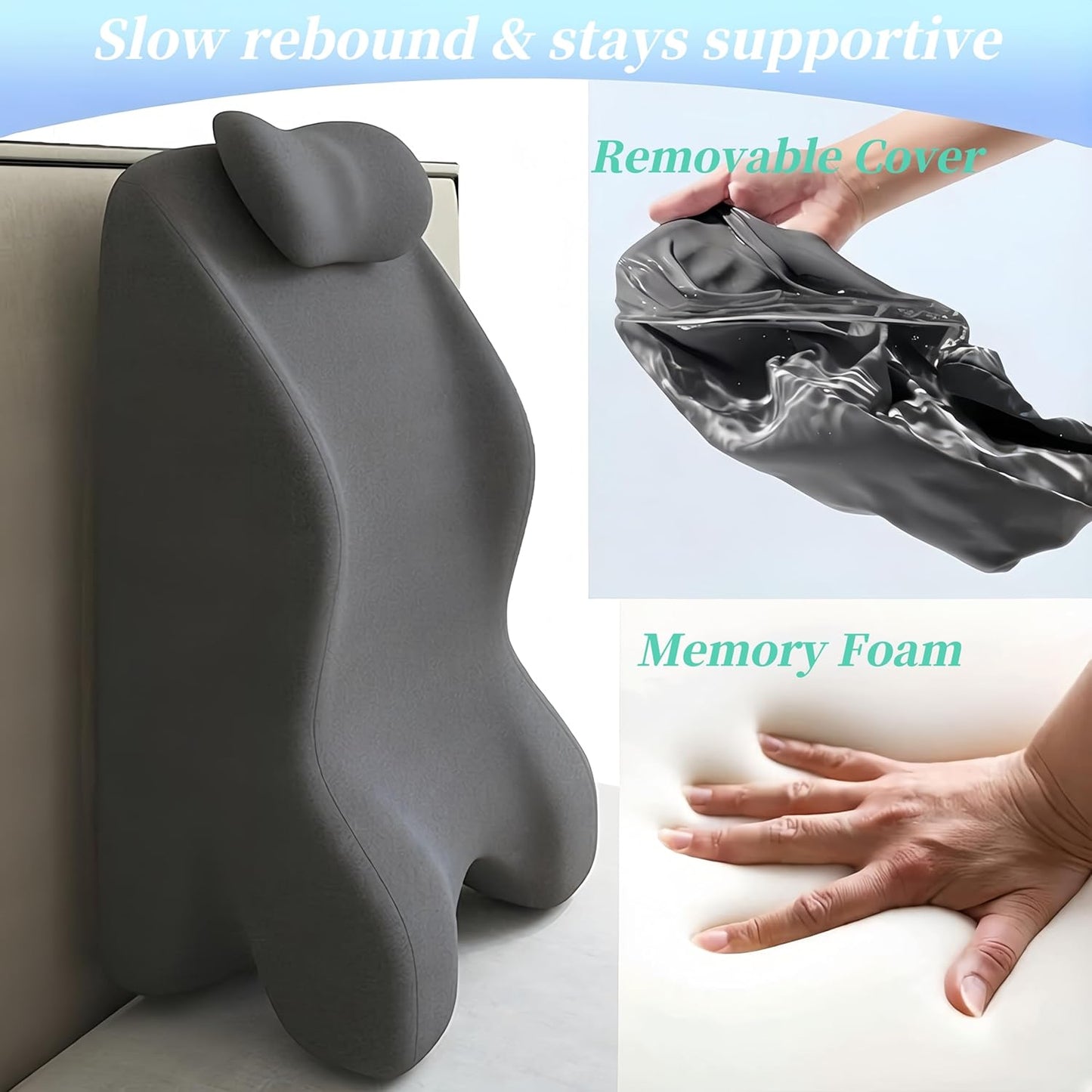Memory Foam Wedge Pillow for Sleeping and Reading, Ergonomic Multi-Purpose Backrest, Face Down Prone Pillow, Superior Neck & Shoulder Support with Removable Cover (Dark Gray)