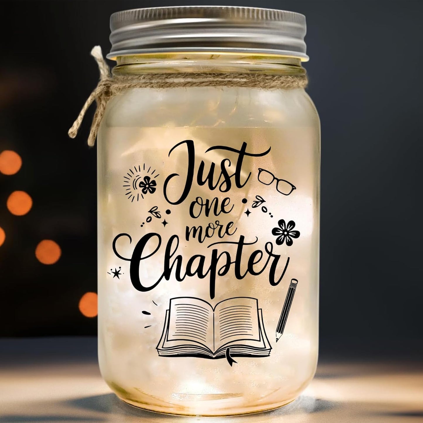 Just One More Chapter Mason Jar Night Light Reading Gifts for Book Lovers Women, Men - Librarian Gifts for Readers Reading Accessories for Book Lovers - Gift for Librarian On Fathers Day, Christmas