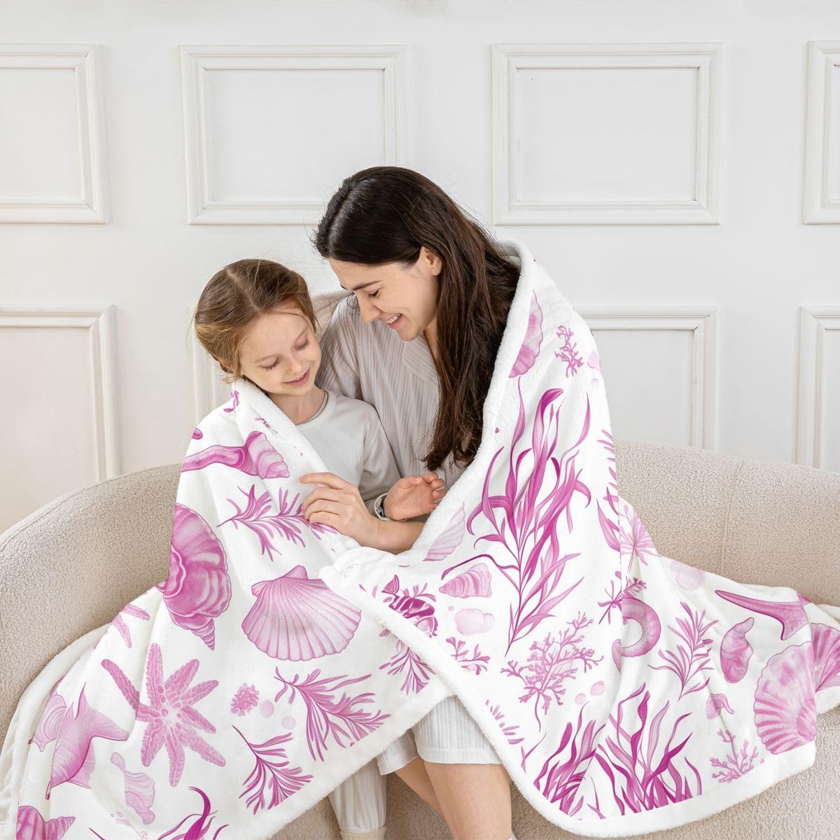 Feelyou Beach Ocean Nautical Coastal Sherpa Throw Blanket for Couch Seashell Super Soft Cozy Fleece Ocean Blanket for Winter, Plush Throw Baby 30"x40" All Season