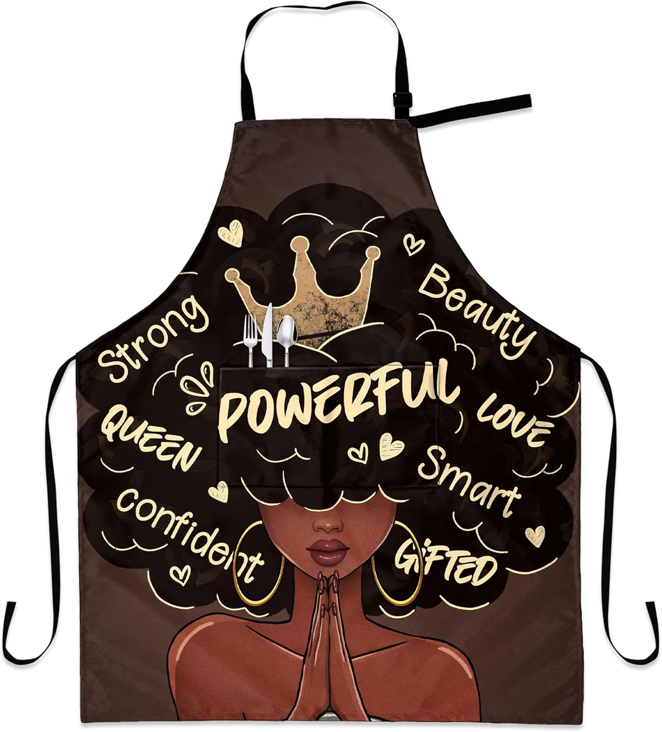 Aprons For Women With Pockets African Art Apron Black Girl Kitchen Adjustable Aprons For Women Waterproof Oil Proof 33x28in