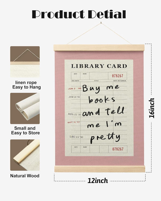 EKGJW Book Lovers Reading Poster Hanger Frame, Pink Trendy Funky Retro Y2k Library Card Bookish Wall Art Canvas Prints for Reading Room Nook Corner Library Girly Bedroom Dorm Decor, 12x16 Inch