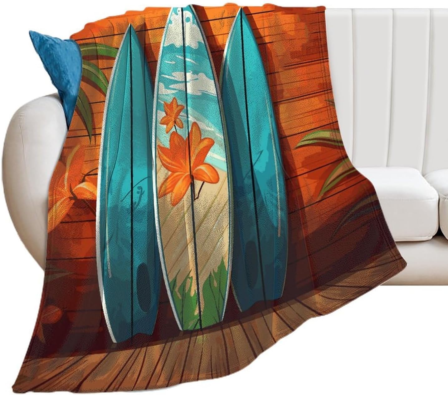 Surfboard on Wooden Blanket Super Soft Lightweight Throw Blanket Cute Cozy Warm Bed Blanket Decorative Fuzzy Blanket All-Season Home Decor Gift for Sofa Couch Living Room 30"*40"（76 * 100cm）
