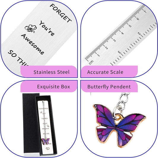 Inspirational Gifts Bookmarks, Sometimes You Forget You're Awesome So This is Your Reminder with Butterfly Pendant Motivational Stainless Steel Book Markers Rulers for Reading()