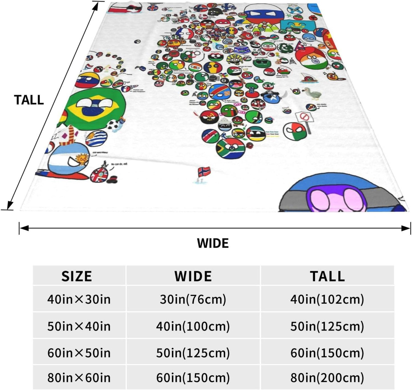 Countryball Polandball World Map Throw Blanket Flannel Fleece Fuzzy Blanket 60"X80" Soft Cozy Lightweight Blanket for Home Decor Bed Sofa Office Bedroom Living Room Travel